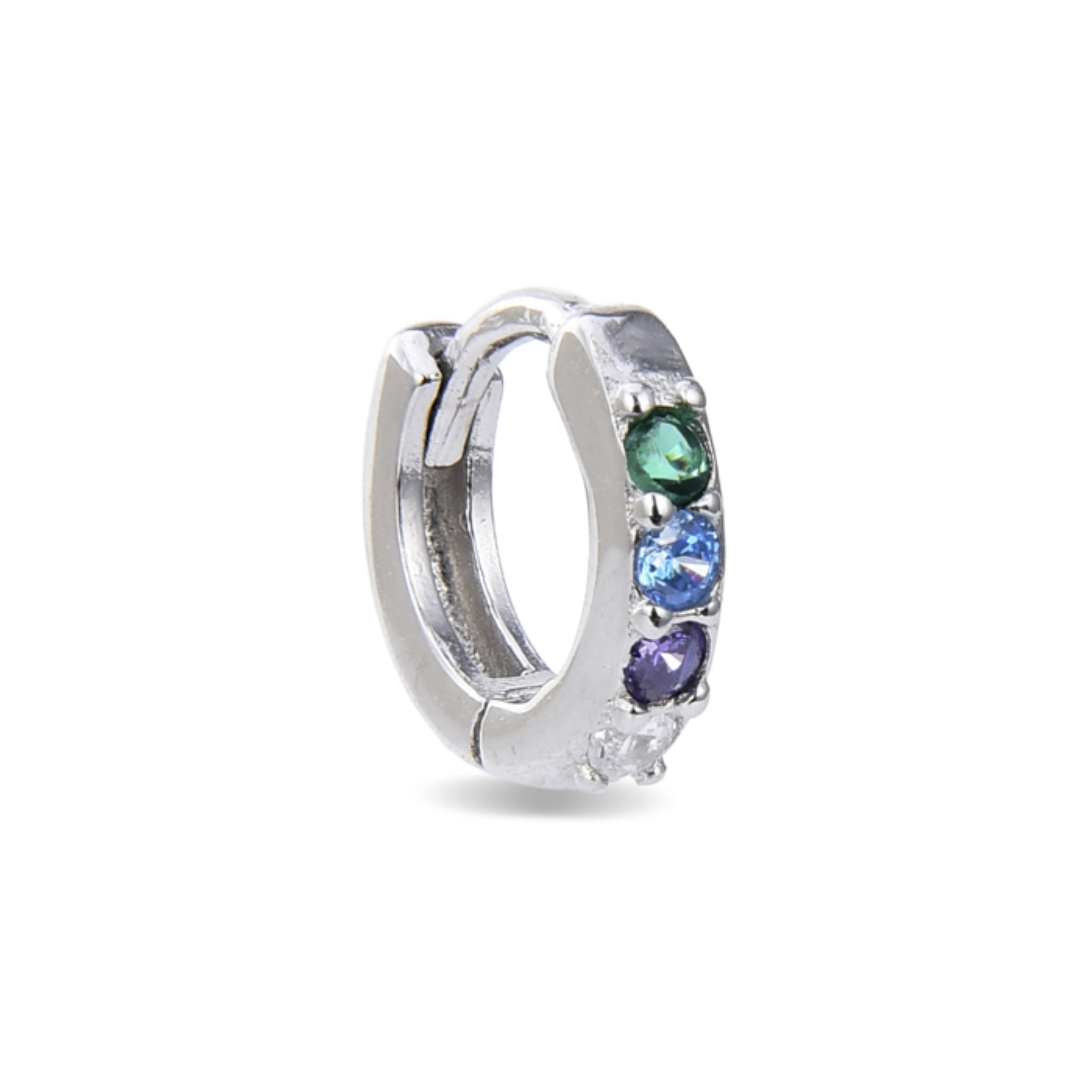 925 Sterling Silver Piercing with Multicolor Zirconia in Rhodium Finish - Ansung