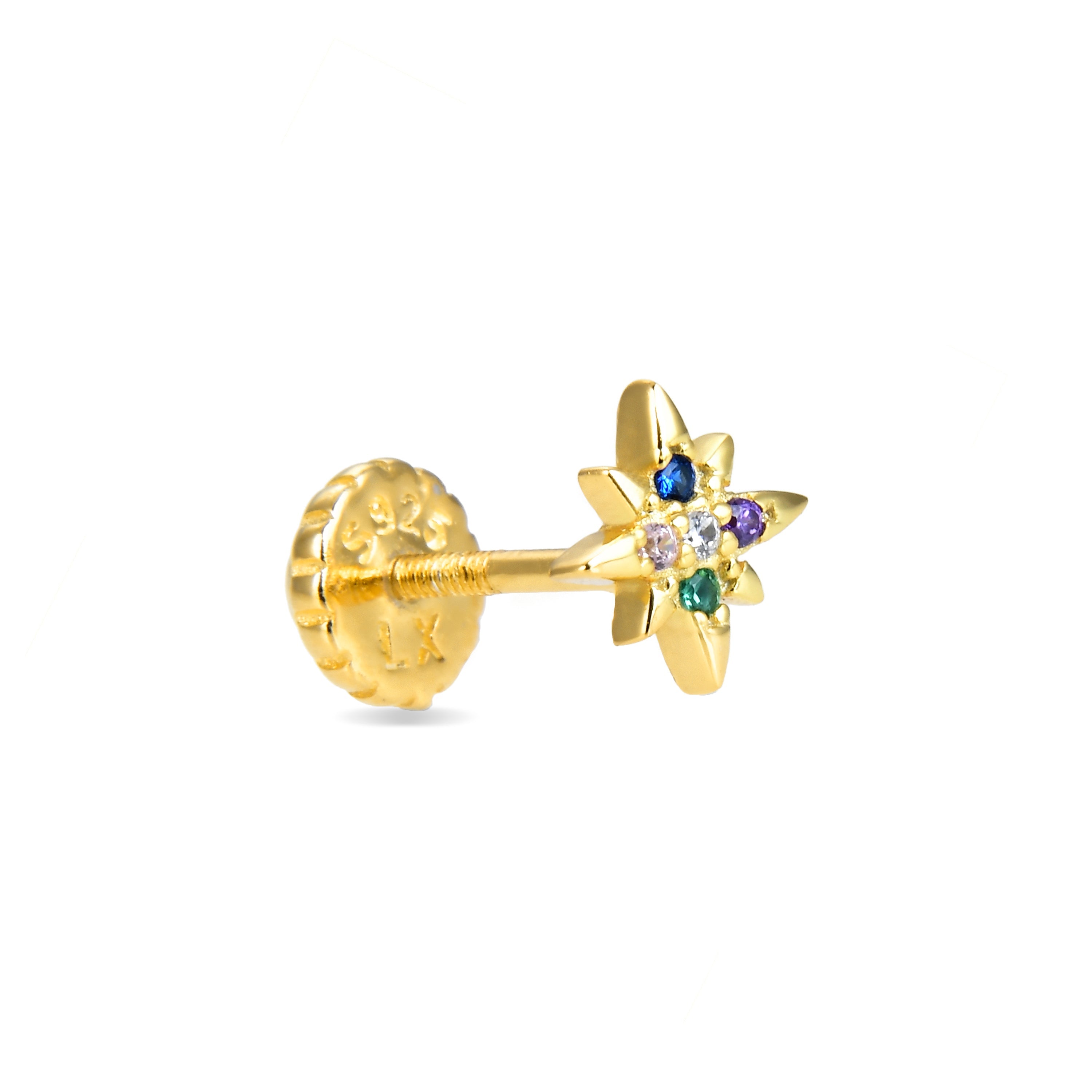 925 Sterling Silver Piercing with Multicolor Zirconia finished in 18K Yellow Gold - Waruan