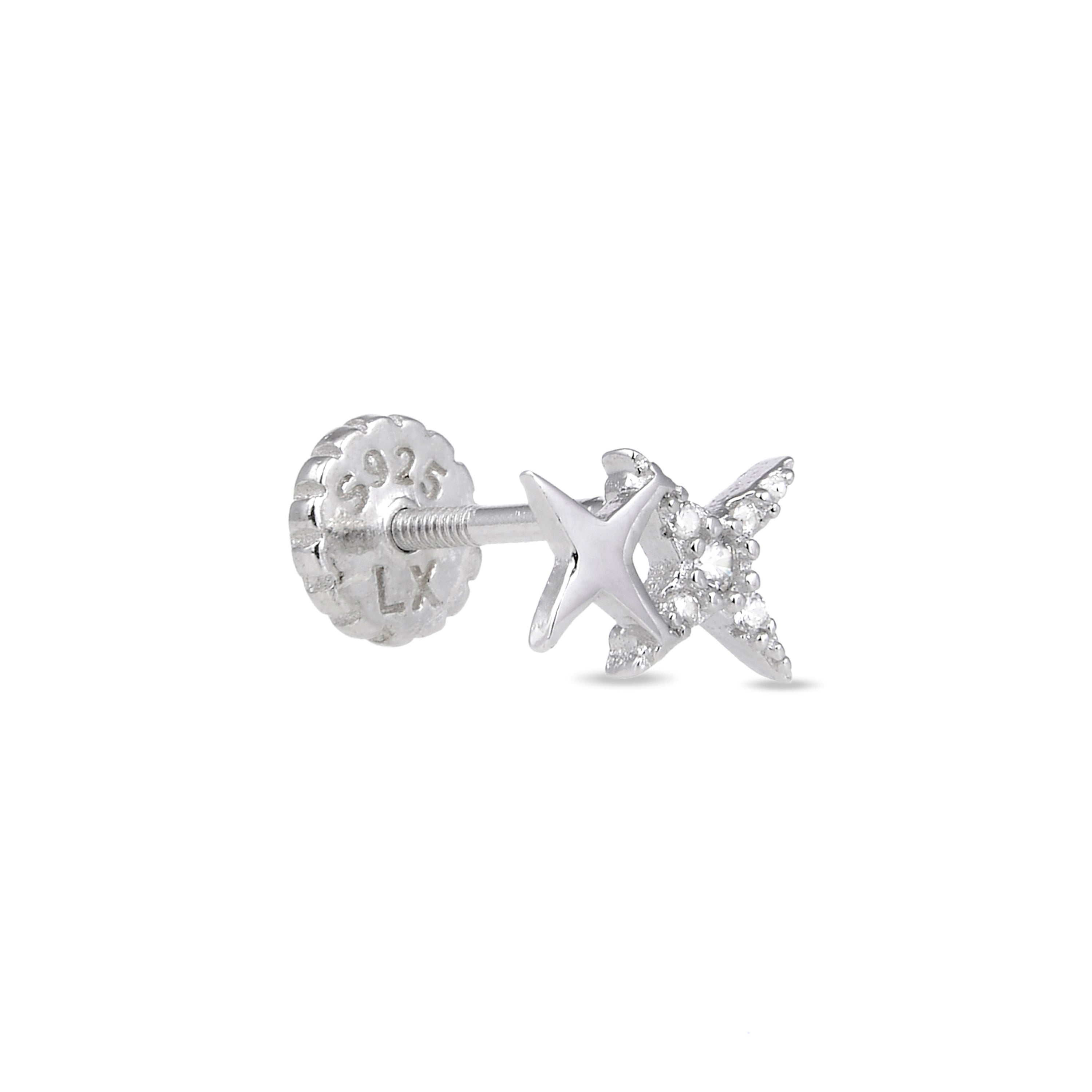925 Sterling Silver Piercing with Brilliant Zirconia in Rhodium Finish - Tingio