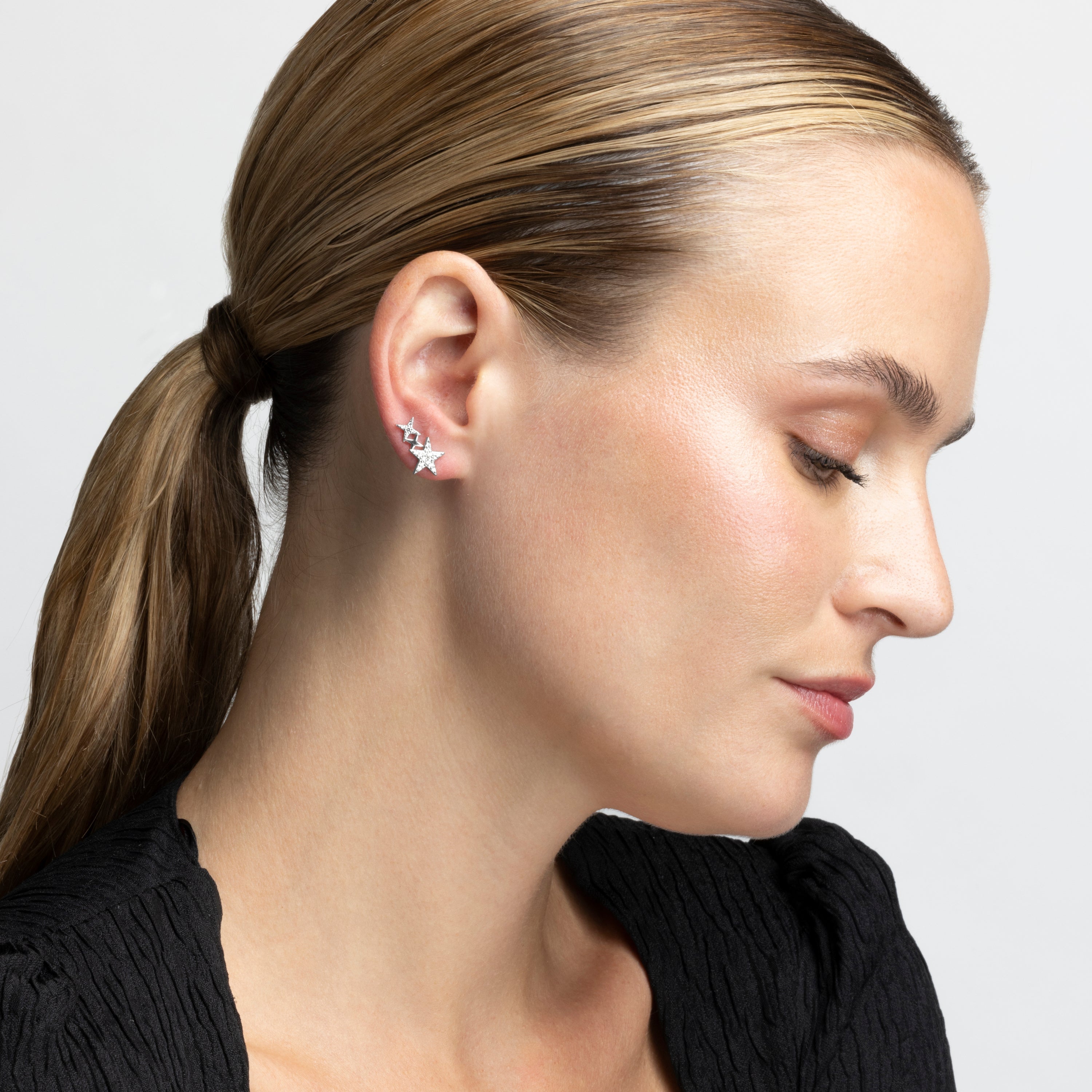 925 Sterling Silver Piercing with Brilliant Zirconia in Rhodium Finish - Tingio