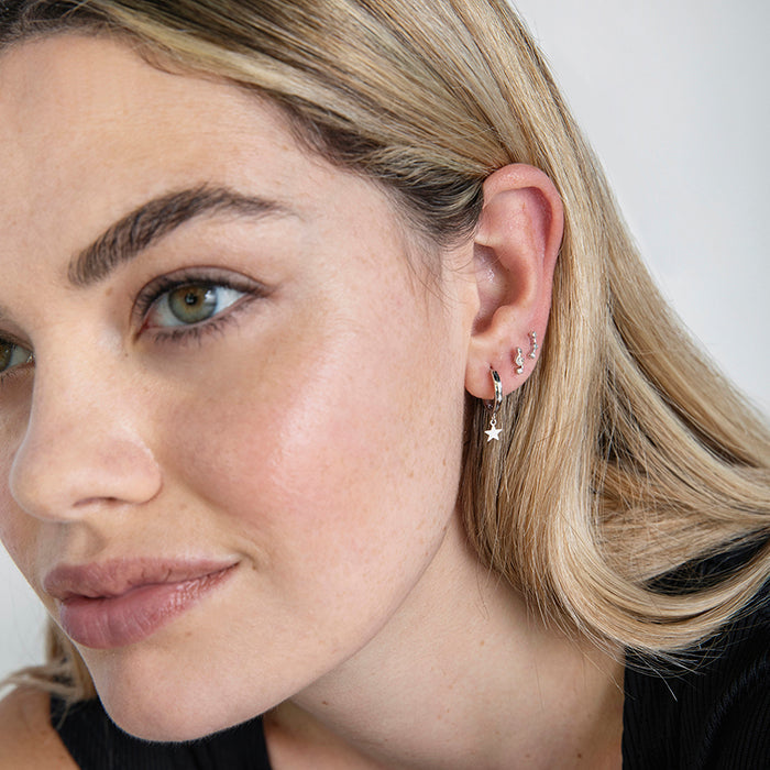 925 Sterling Silver Piercing with Shiny Zirconia finished in rhodium - Qant