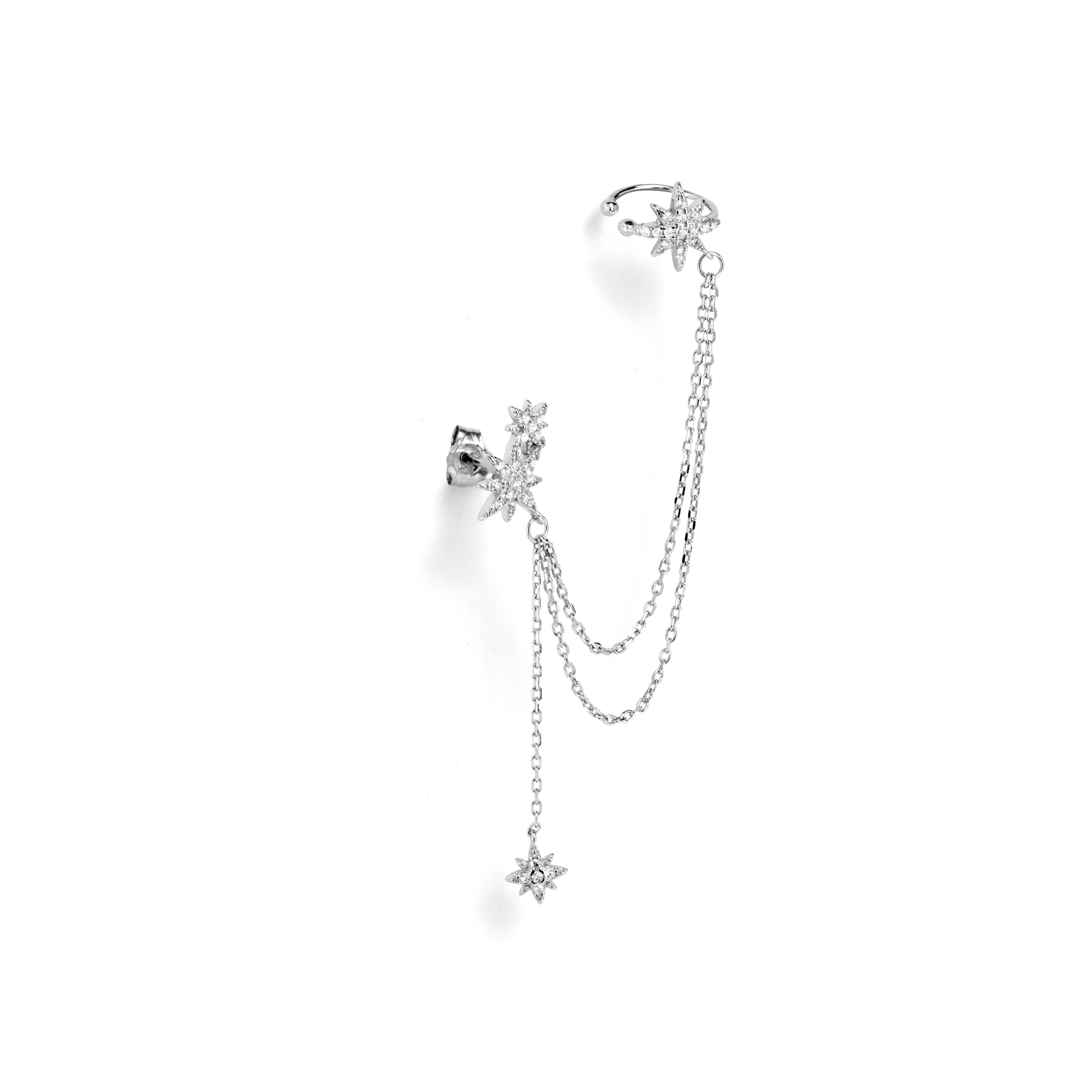925 Sterling Silver Piercing with Brilliant Zirconia in Rhodium Finish - Khure