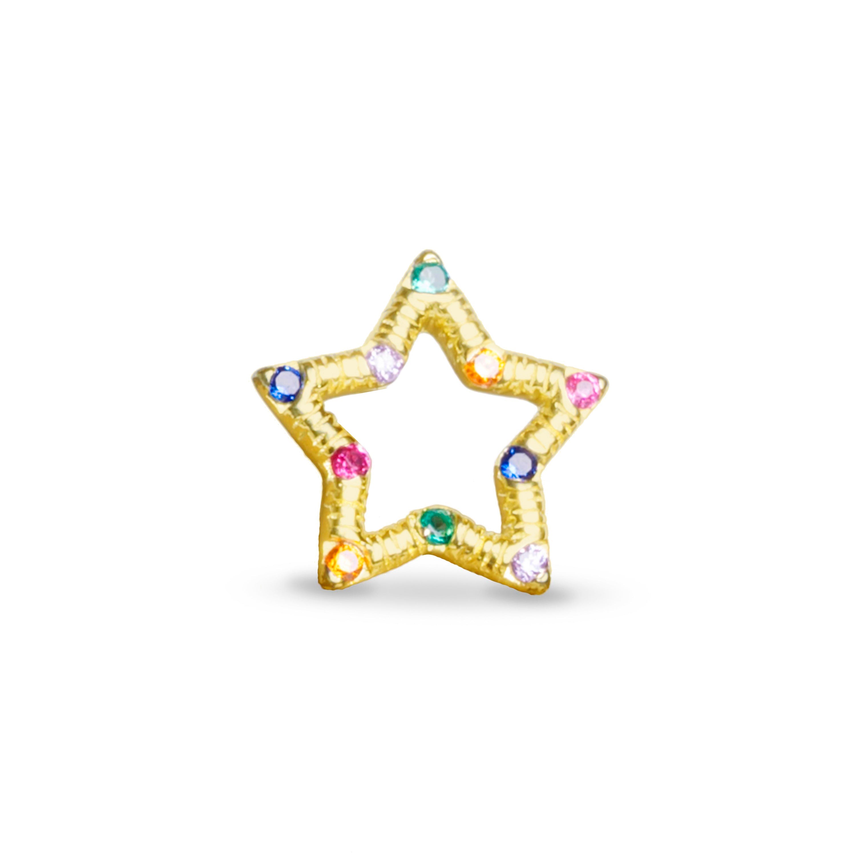 925 Sterling Silver Piercing with Multicolor Zirconia Finished in 18K Yellow Gold - Habku