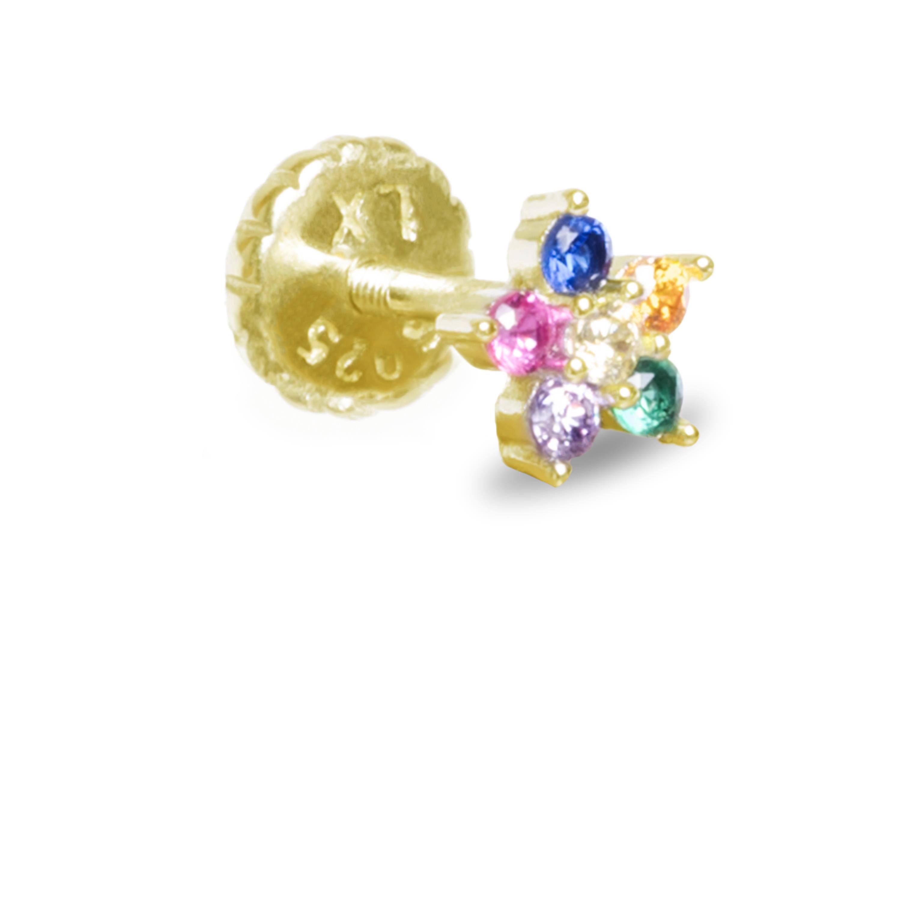 925 Sterling Silver Piercing with Multicolor Zirconia Finished in 18K Yellow Gold - Dekthy