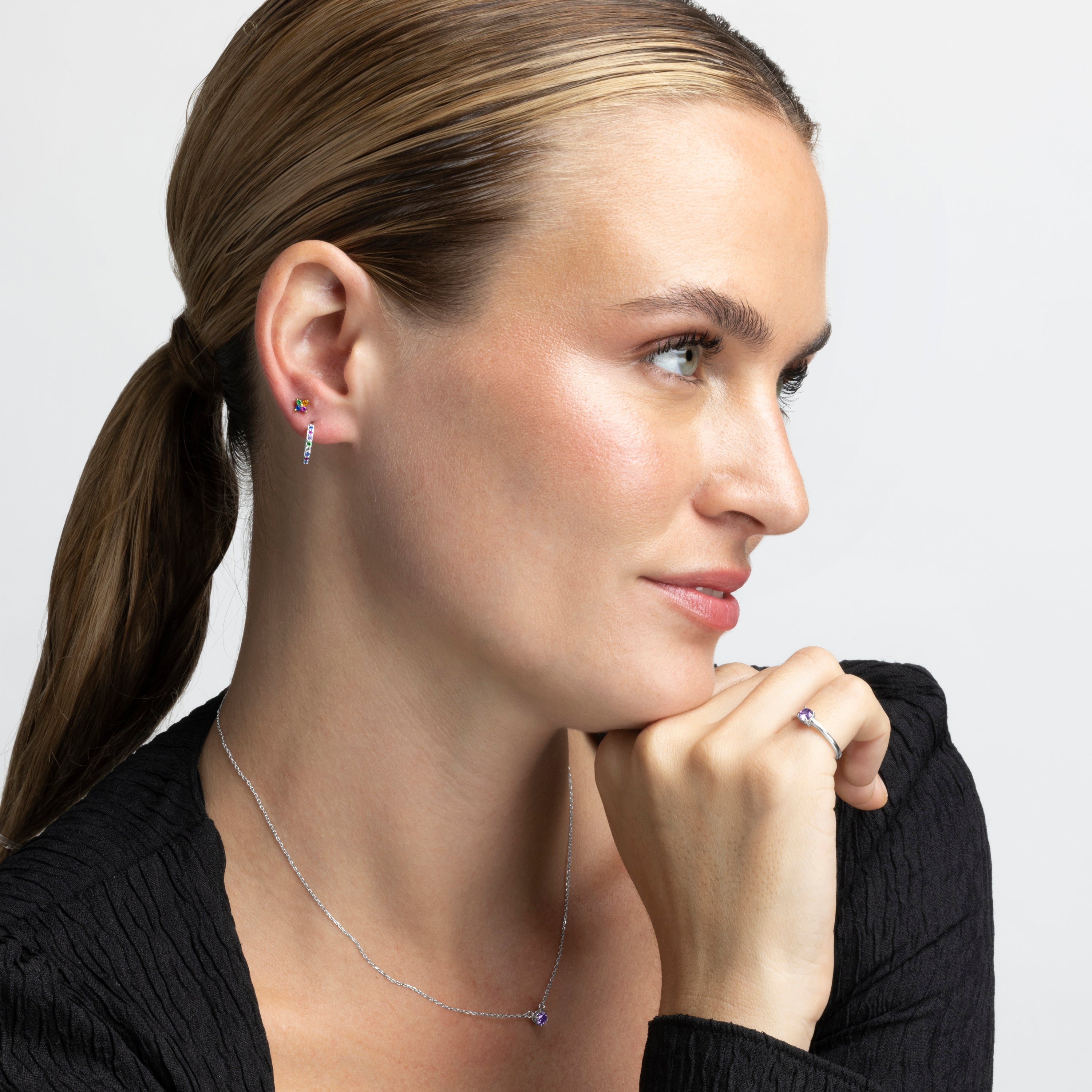 925 Sterling Silver Piercing with Multicolor Zirconia Finished in 18K Yellow Gold - Phanvi