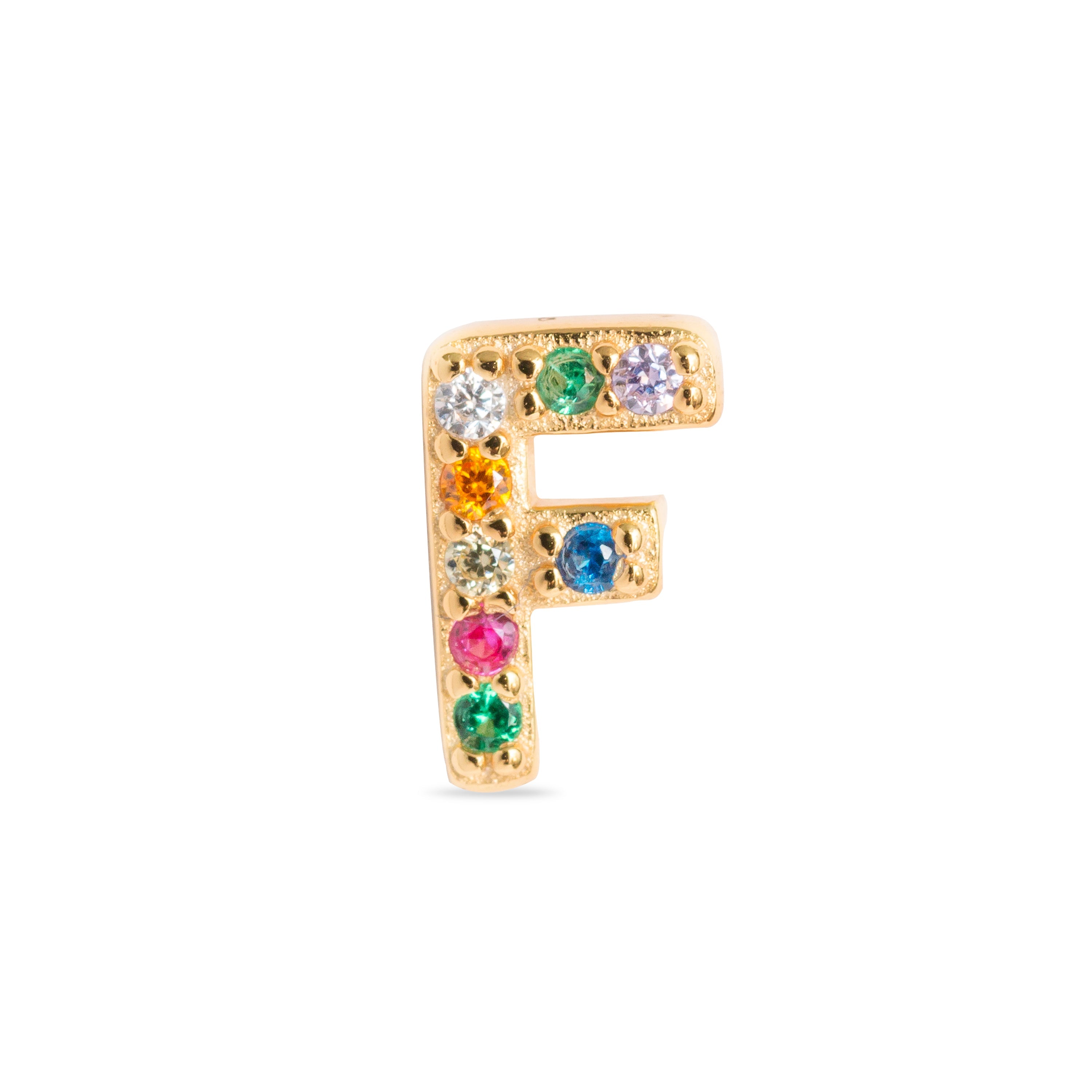 925 Sterling Silver Piercing with Multicolor Zirconia finished in 18K yellow gold - Alphabet