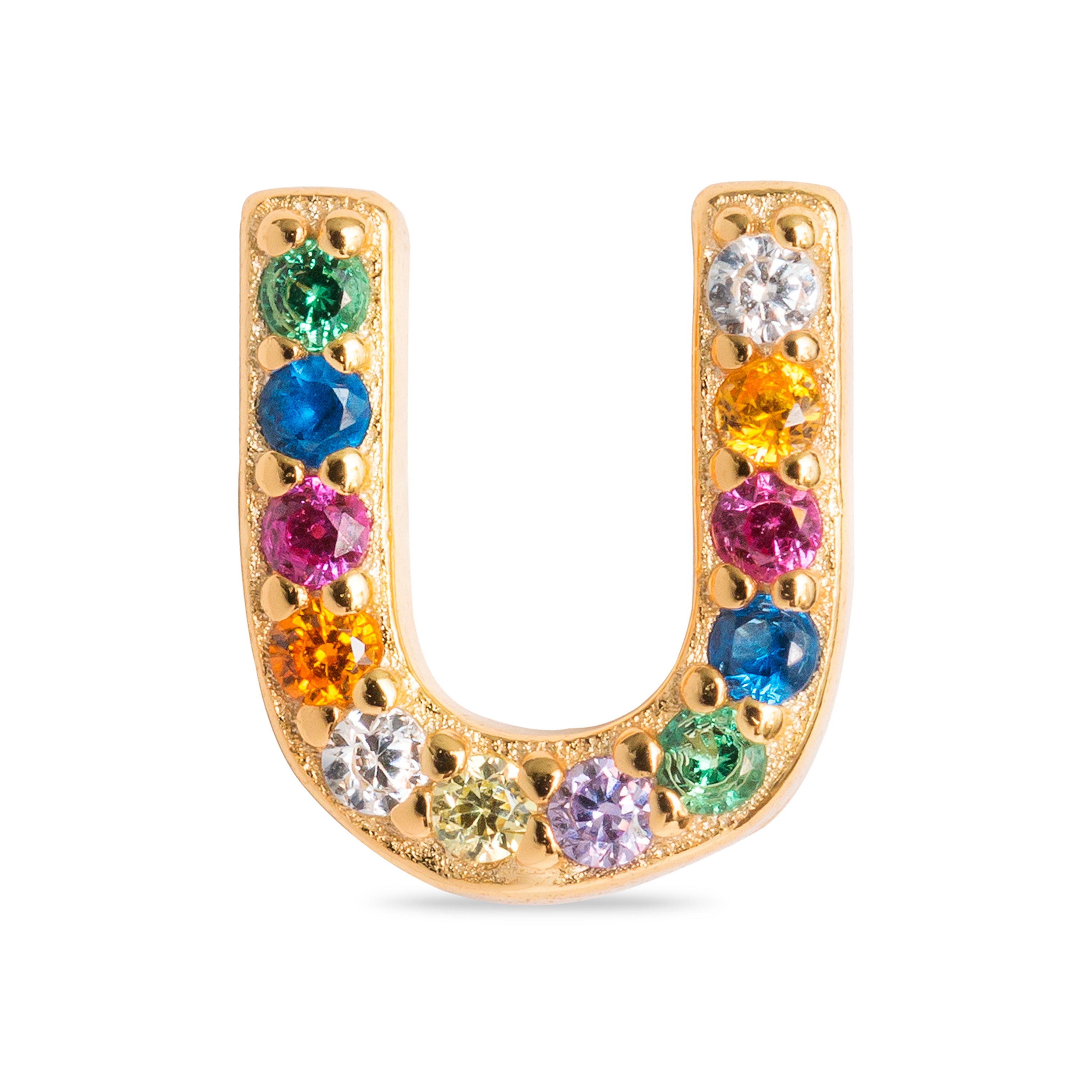 925 Sterling Silver Piercing with Multicolor Zirconia finished in 18K yellow gold - Alphabet