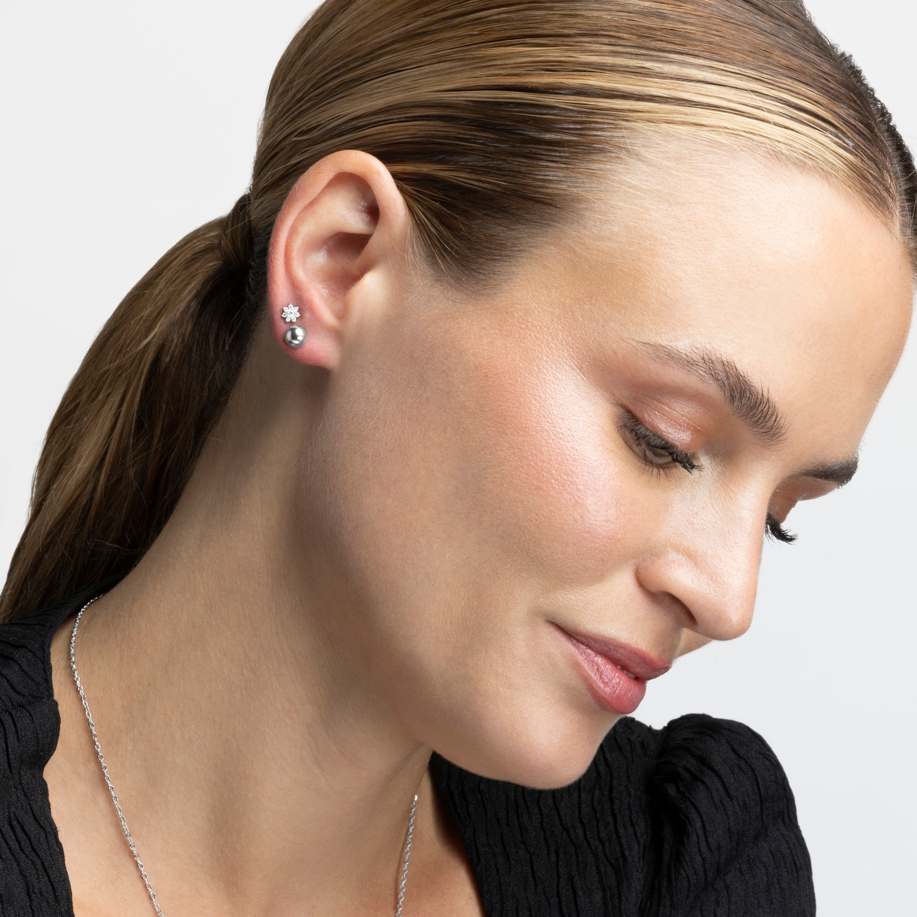 925 Sterling Silver Piercing with Brilliant Zirconia in Rhodium Finish - Fanti