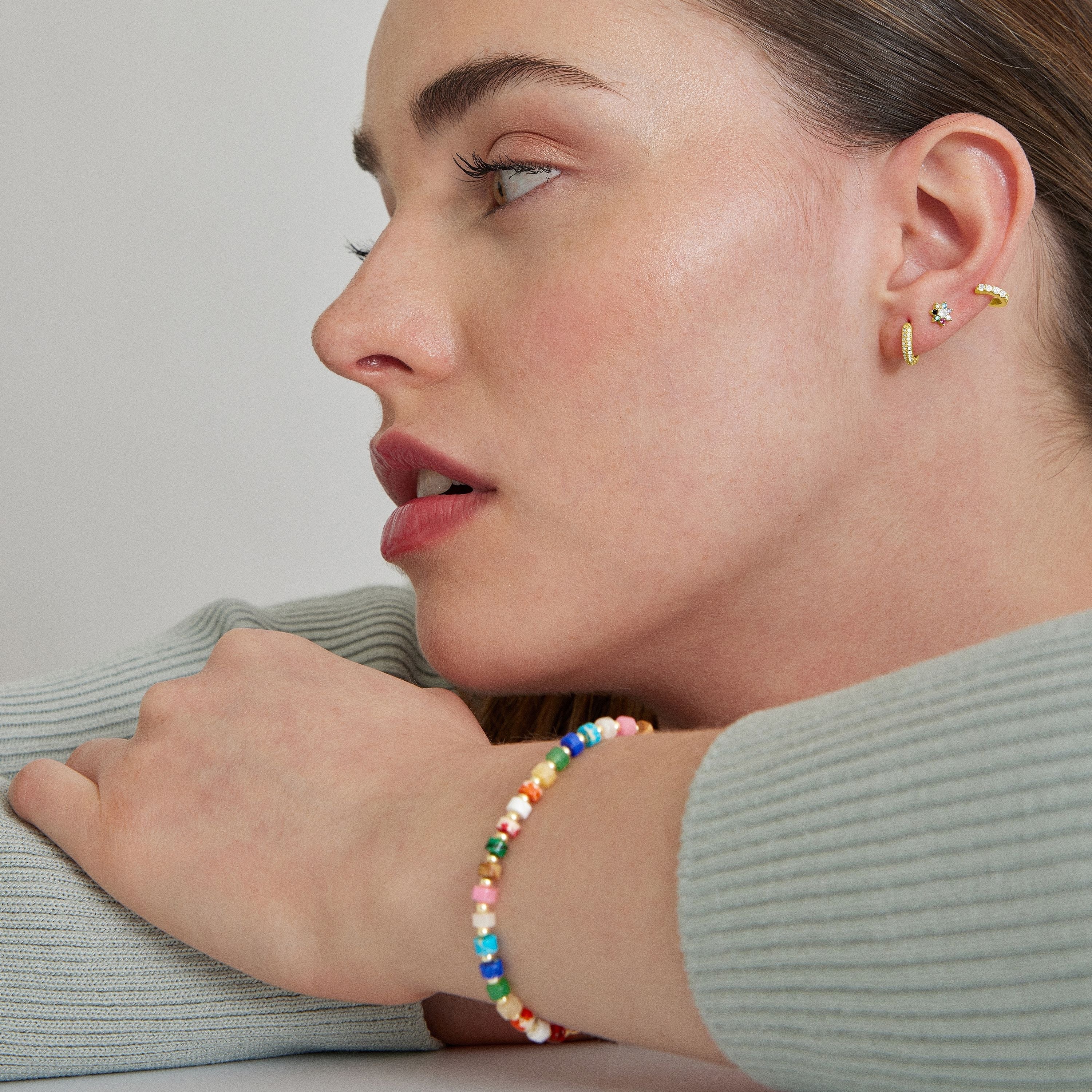 925 Sterling Silver Piercing with Multicolor Zirconia Finished in 18K Yellow Gold - Fanti