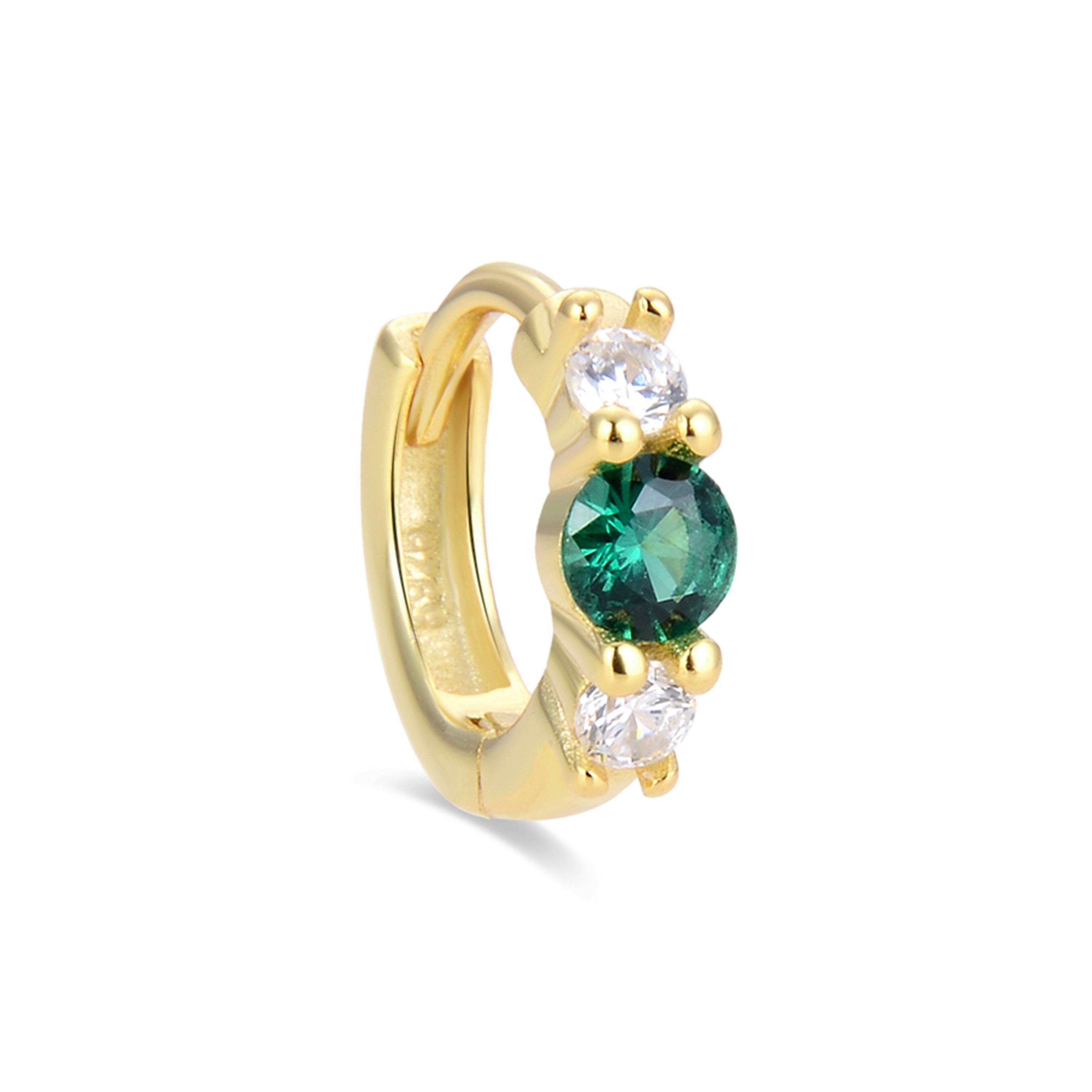 925 Sterling Silver Piercing with Emerald Zirconia finished in 18K yellow gold - Silgren