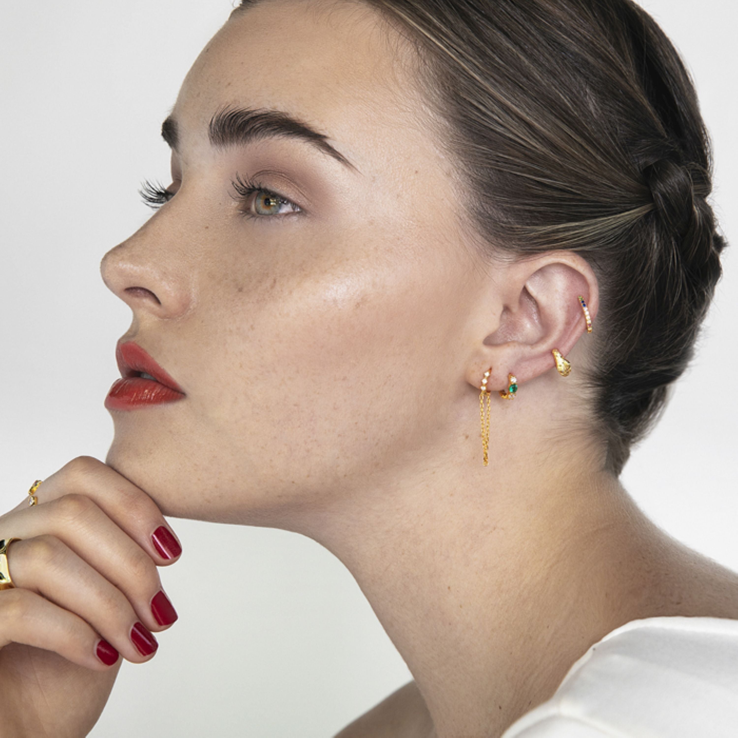 925 Sterling Silver Piercing with Emerald Zirconia finished in 18K yellow gold - Silgren