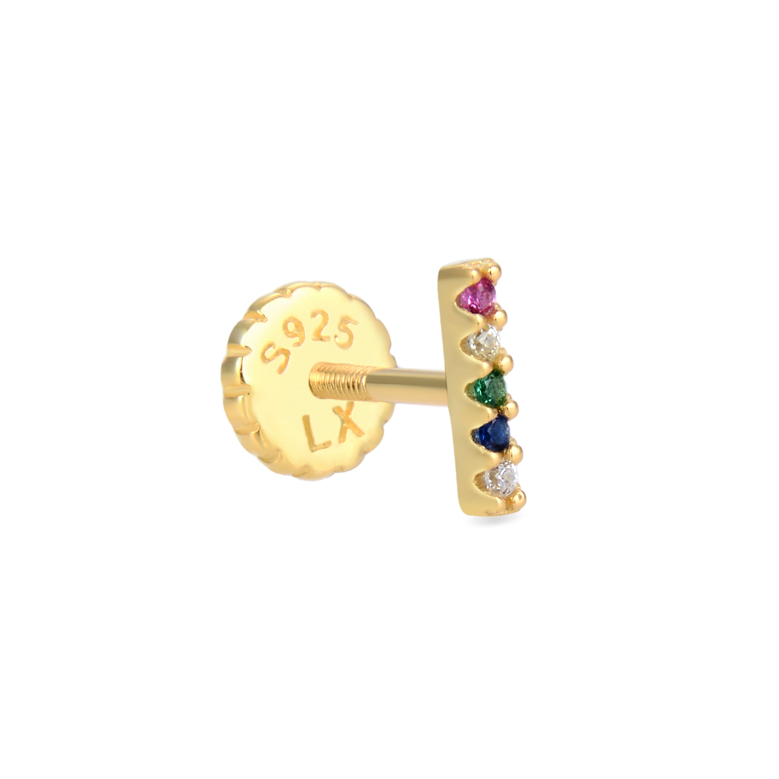 925 Sterling Silver Piercing with Multicolor Zirconia Finished in 18K Yellow Gold - Sonlow