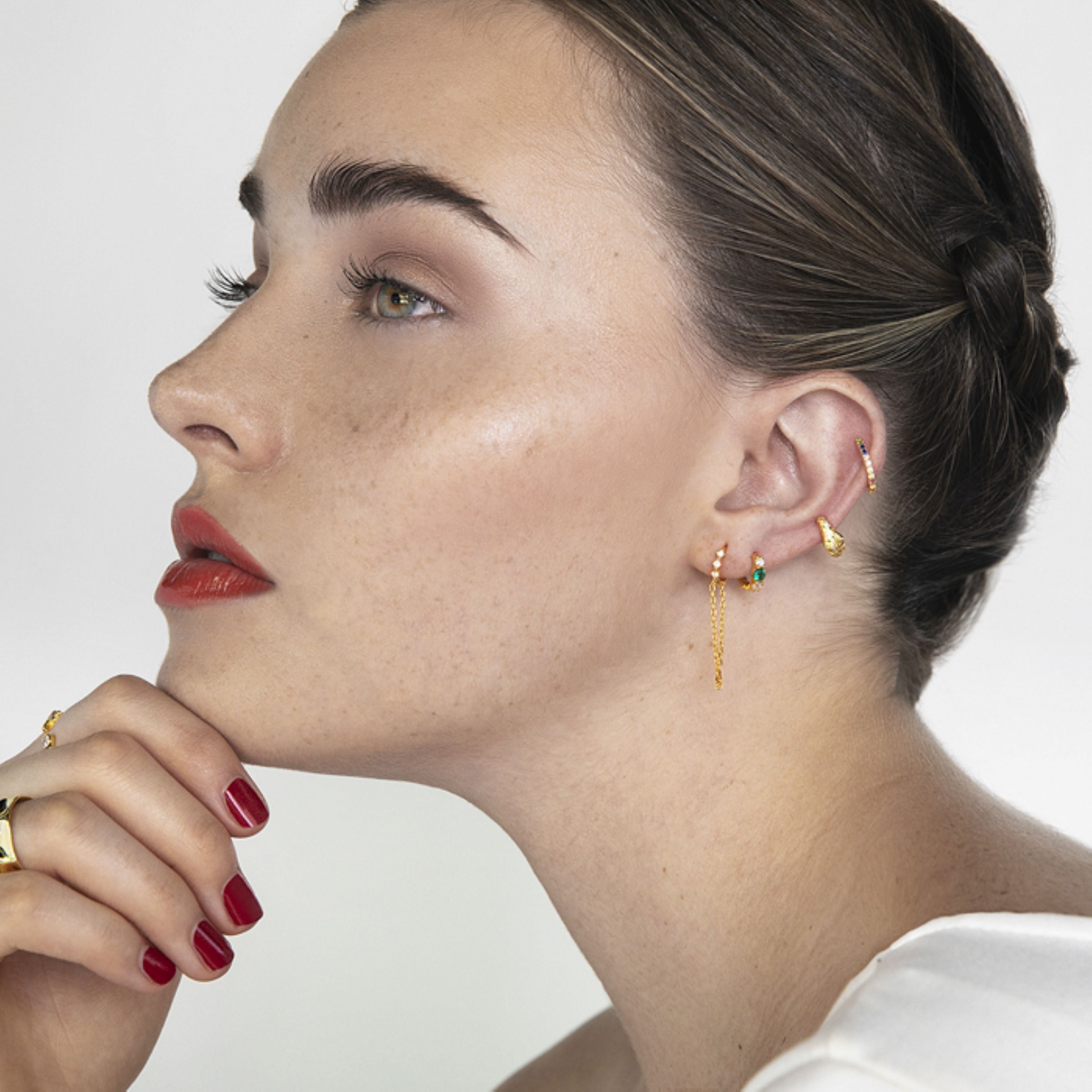 925 Sterling Silver Piercing with Brilliant Zirconia finished in 18K Yellow Gold - Lanuh