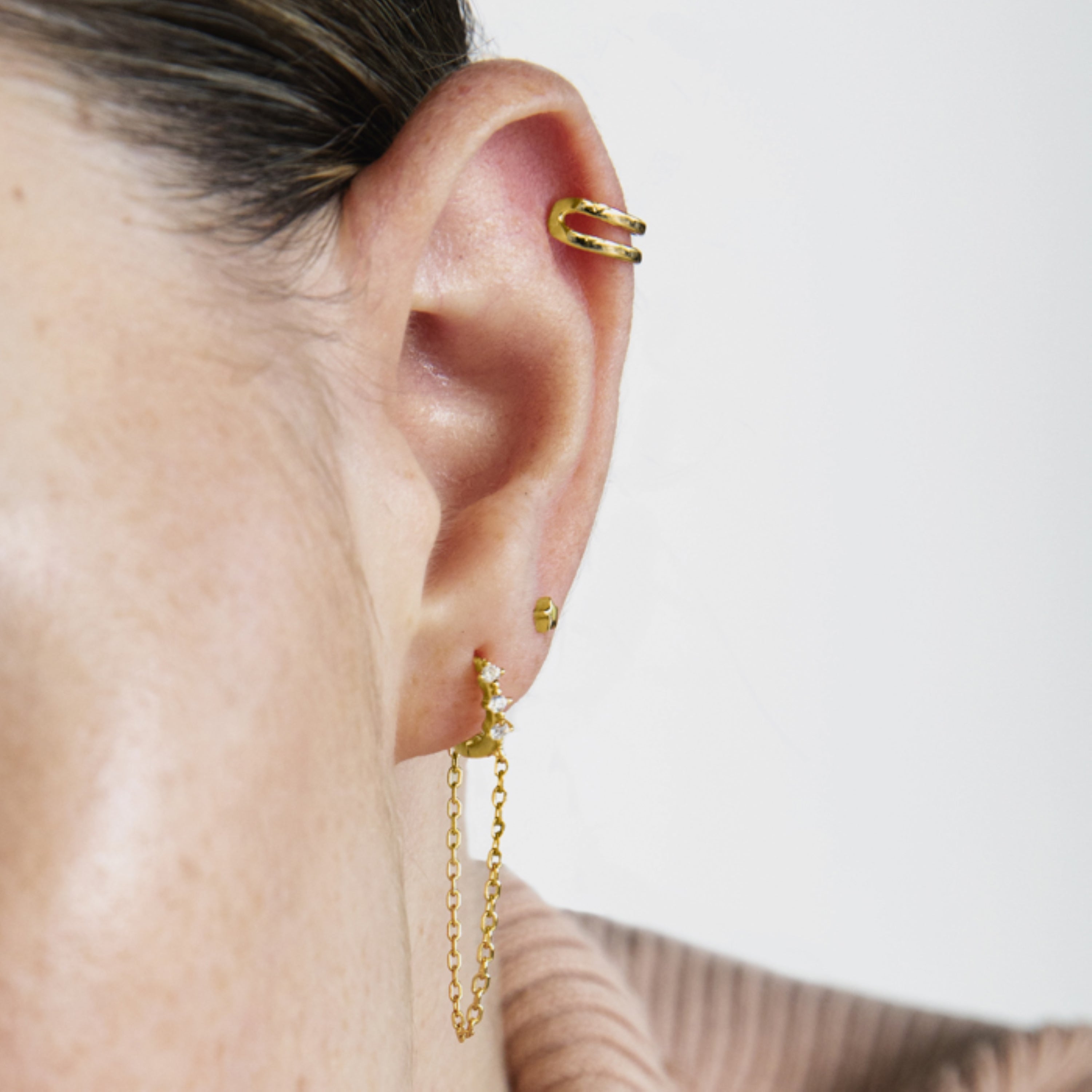 925 Sterling Silver Piercing with Brilliant Zirconia finished in 18K Yellow Gold - Lanuh