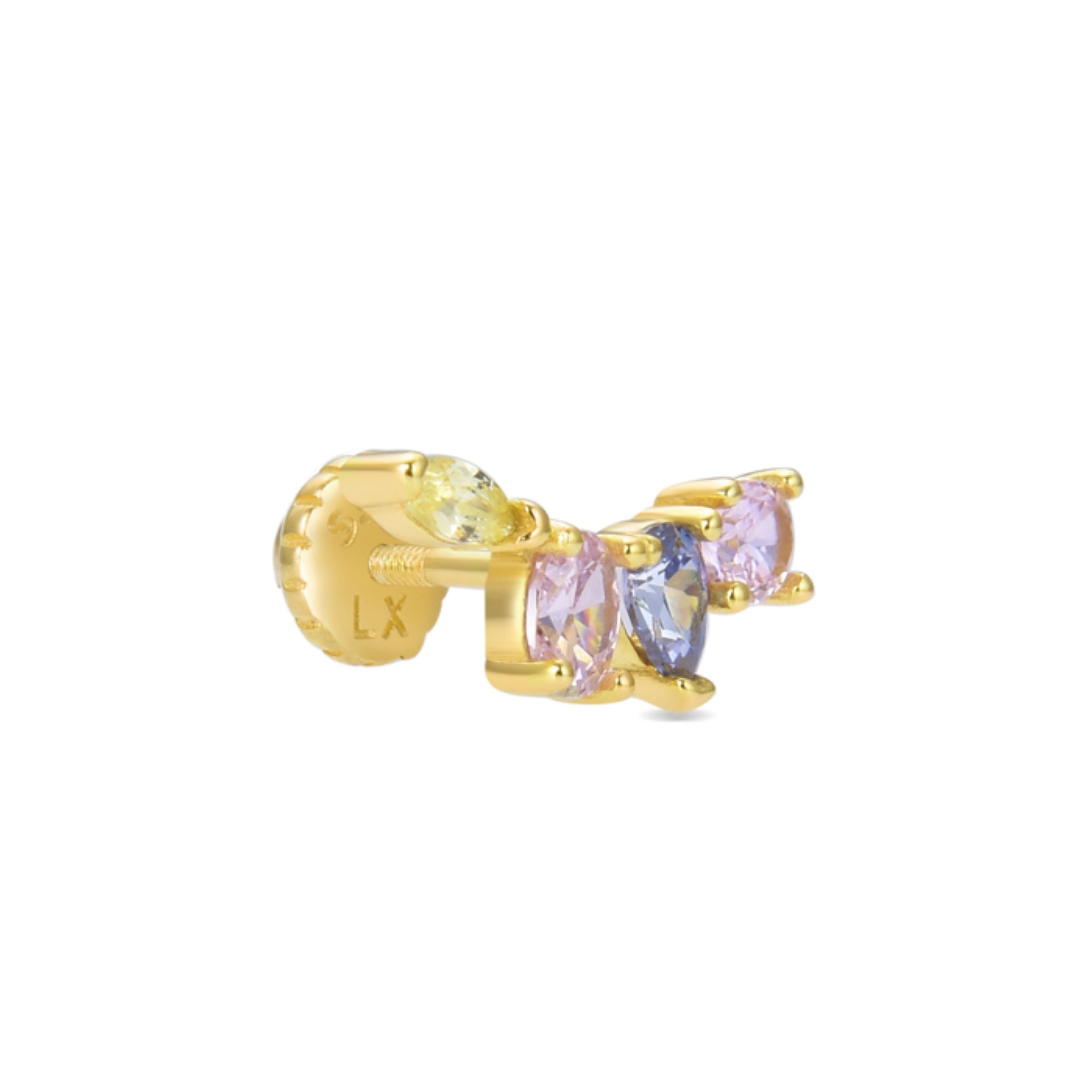925 Sterling Silver Piercing with Multicolor Zirconia finished in 18K Yellow Gold - Asre