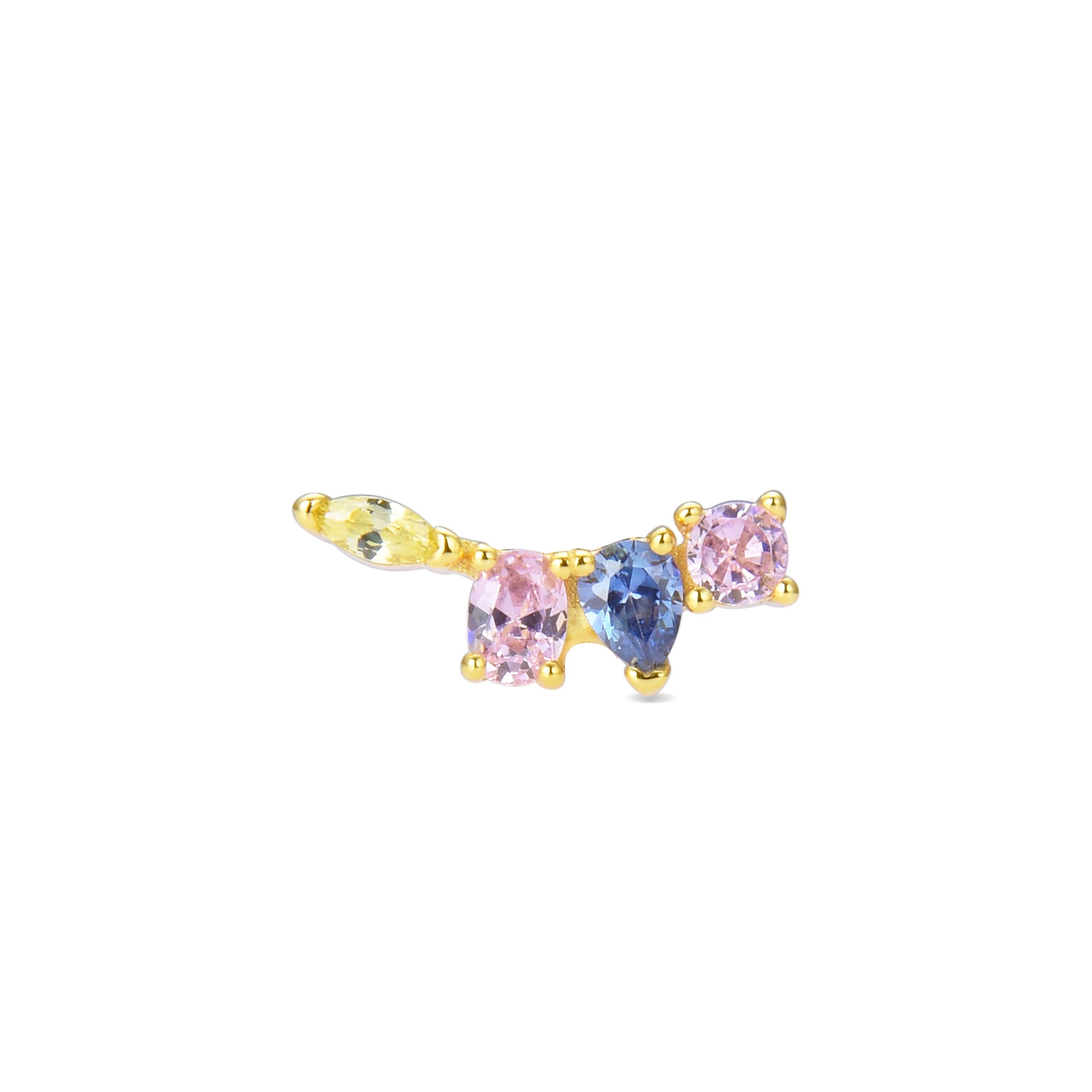 925 Sterling Silver Piercing with Multicolor Zirconia finished in 18K Yellow Gold - Asre