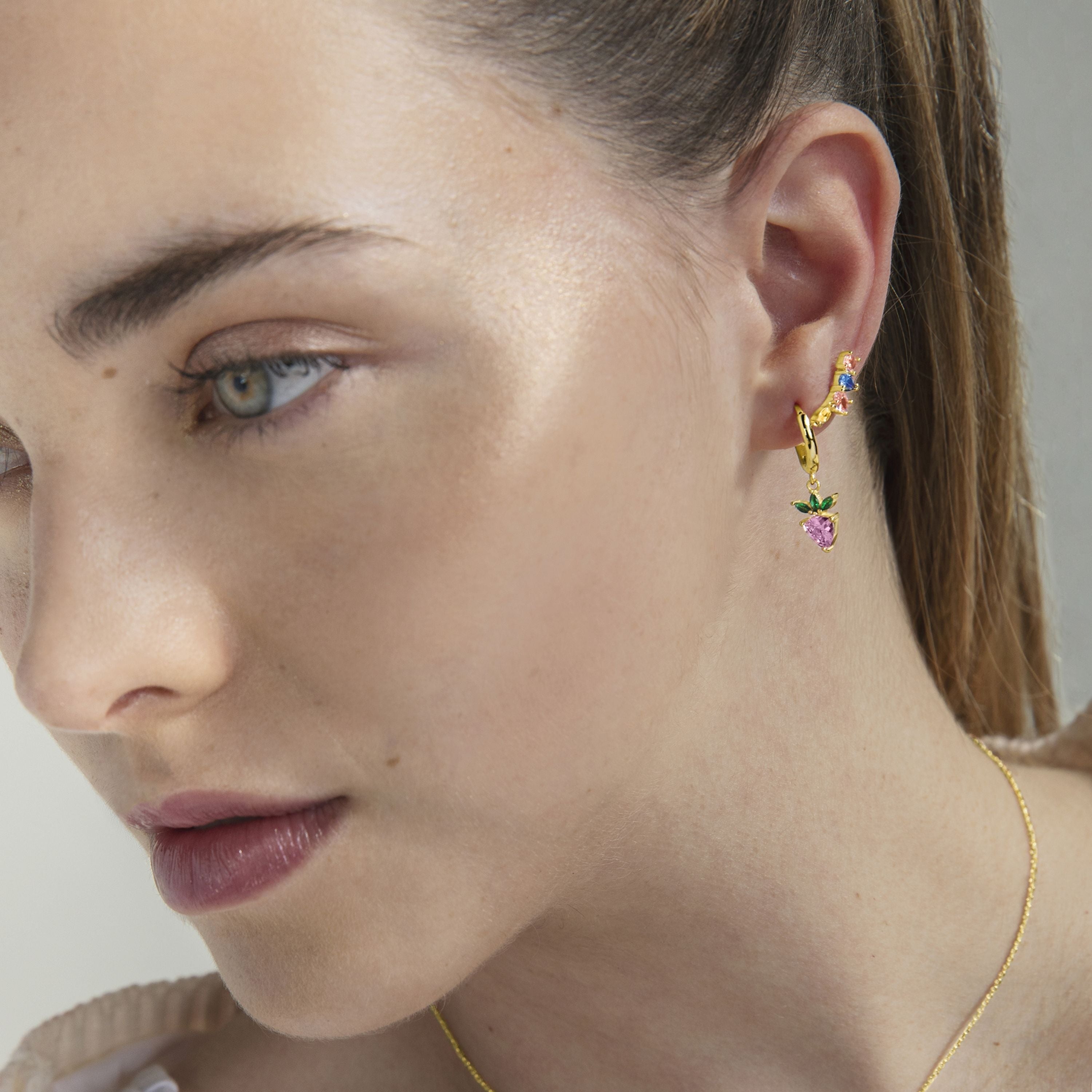 925 Sterling Silver Piercing with Multicolor Zirconia finished in 18K Yellow Gold - Asre