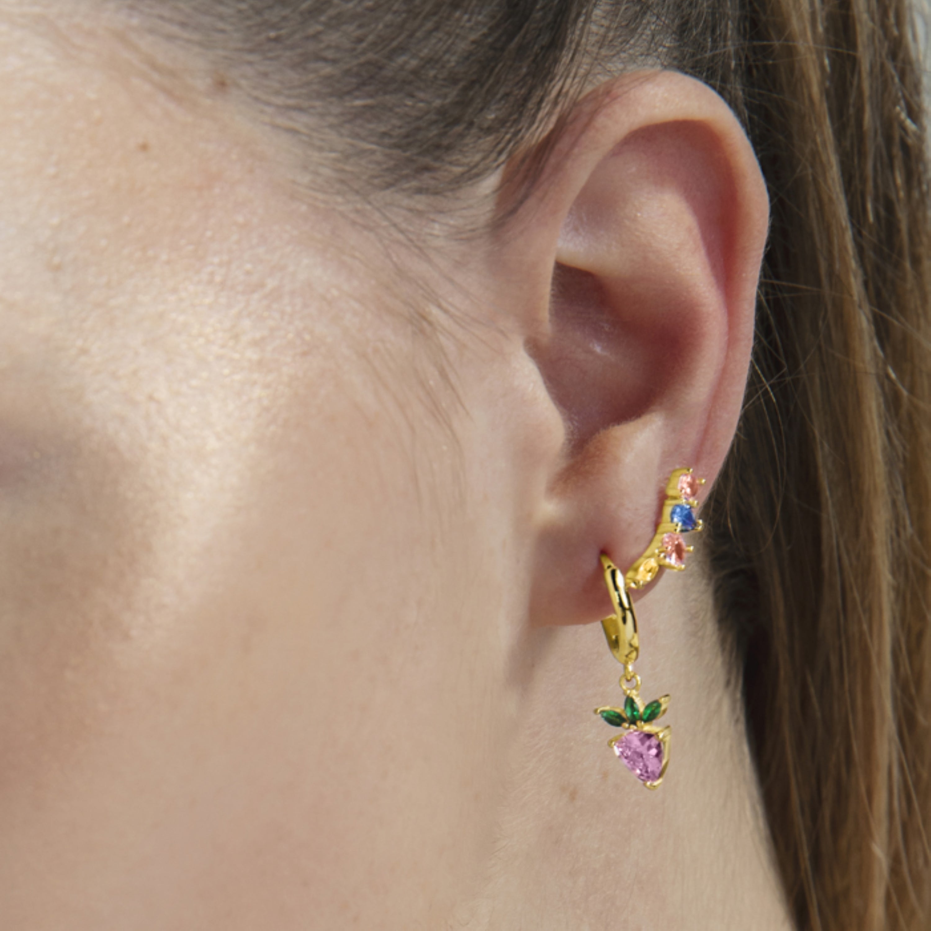 925 Sterling Silver Piercing with Multicolor Zirconia finished in 18K Yellow Gold - Asre