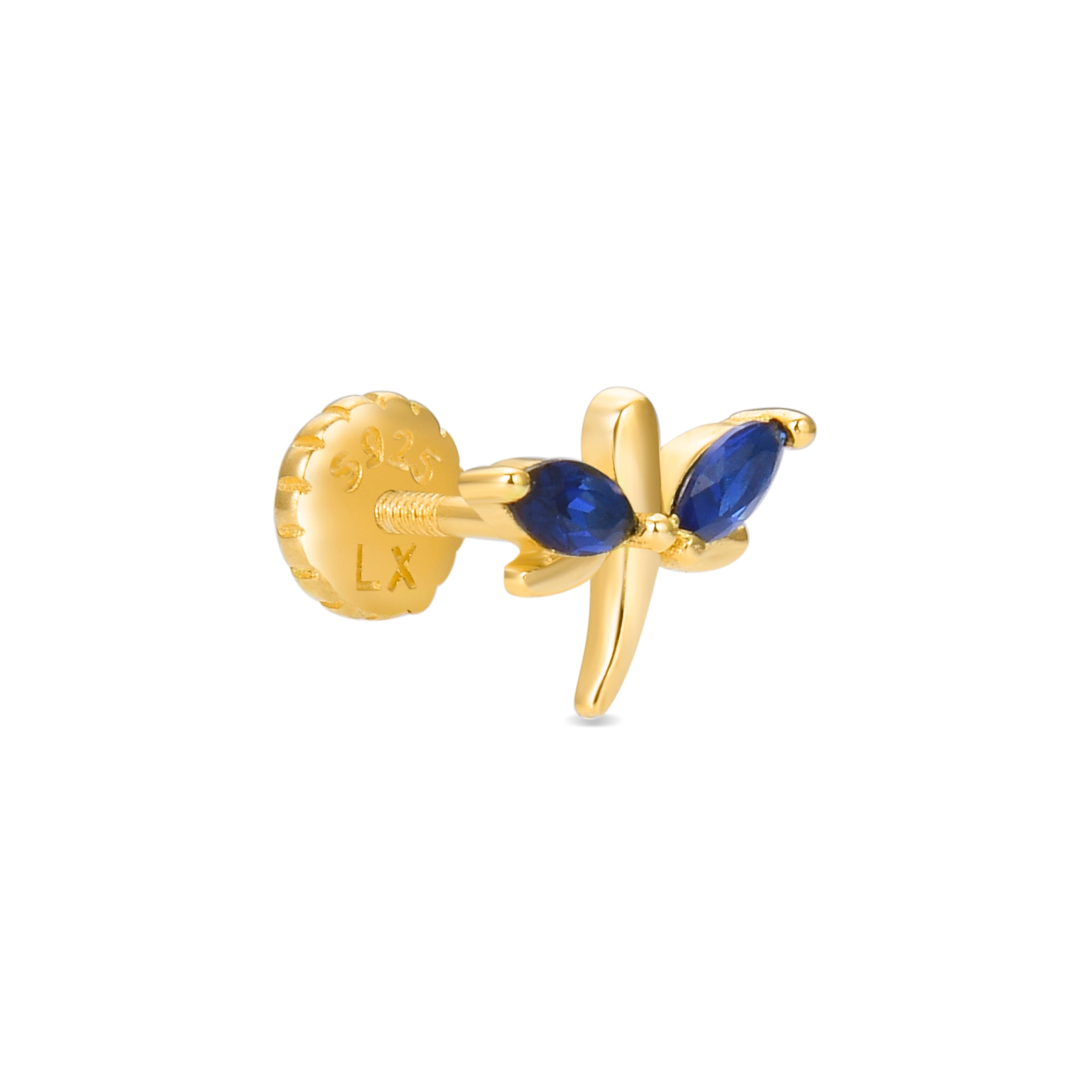 925 Sterling Silver Piercing with Multicolor Zirconia Finished in 18K Yellow Gold - Khainy