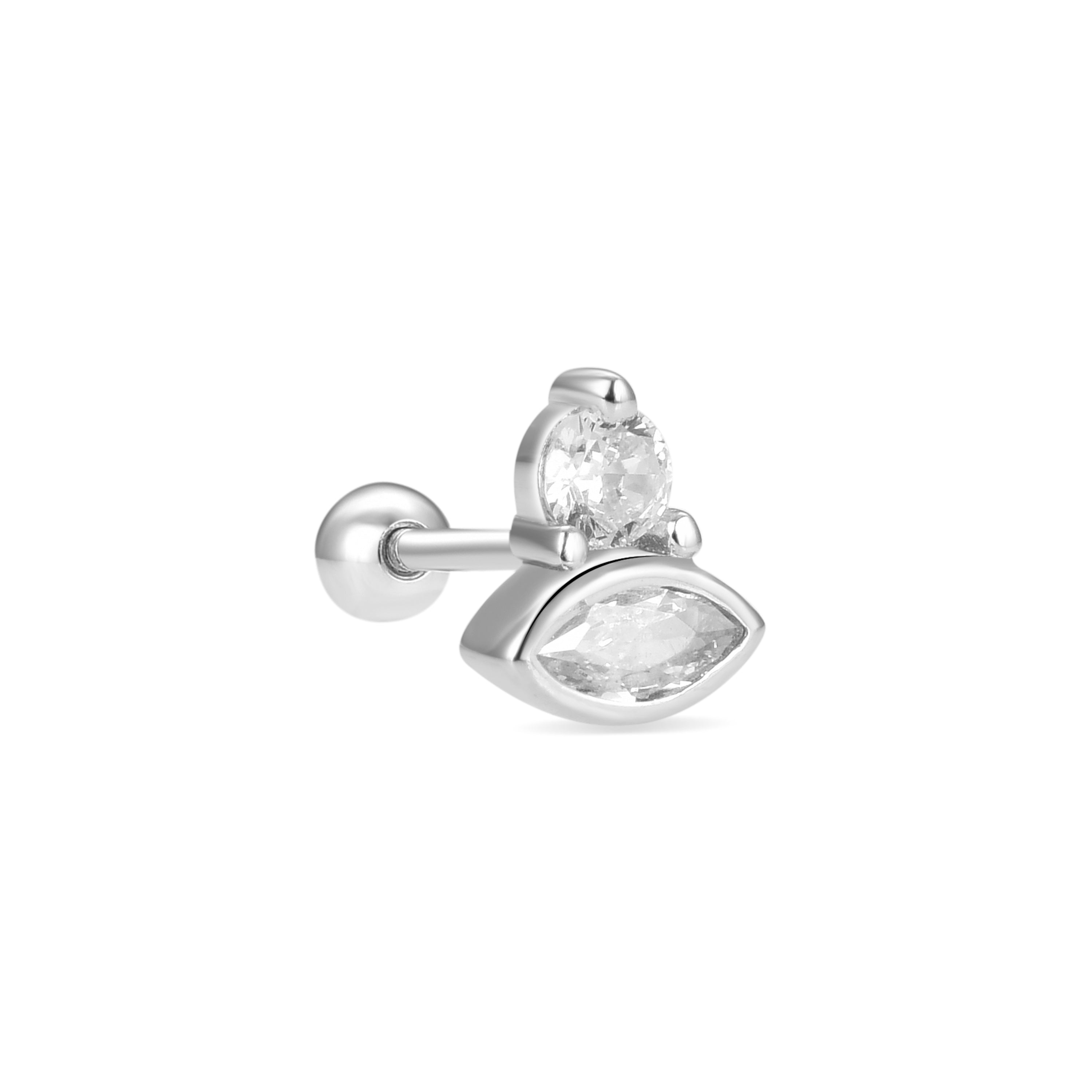 925 Sterling Silver Piercing with Brilliant Zirconia in Rhodium Finish - Zunsyt
