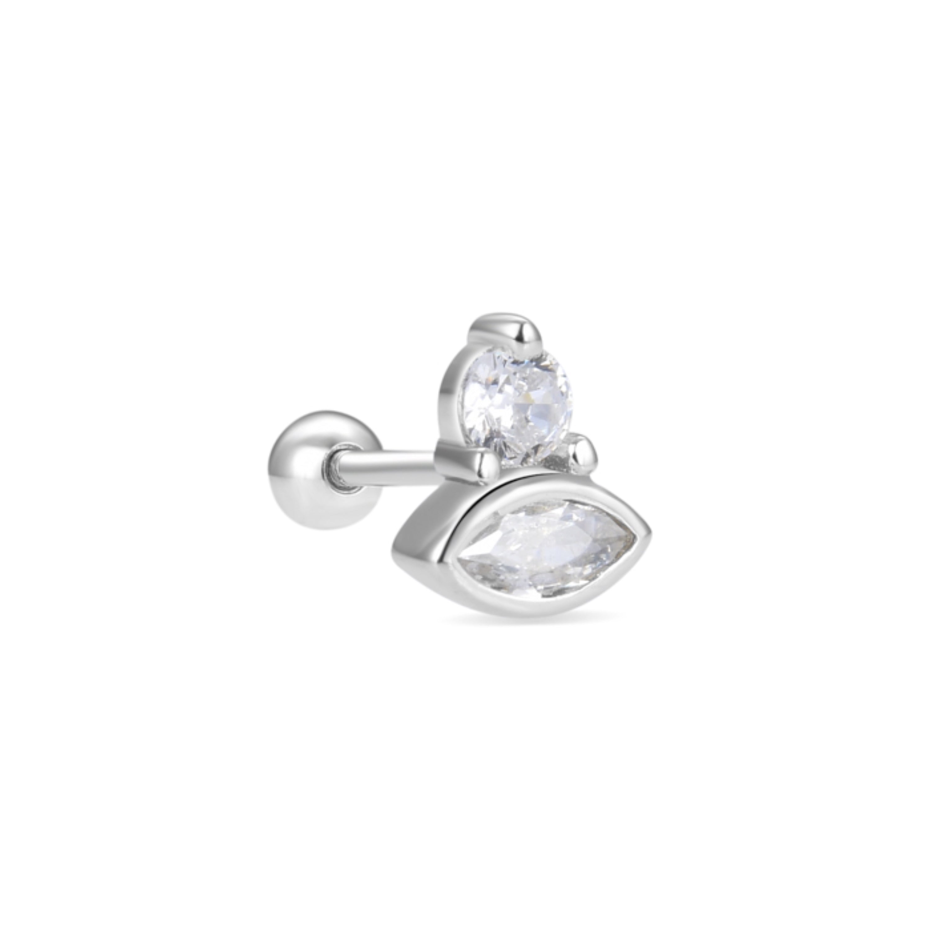 925 Sterling Silver Piercing with Brilliant Zirconia in Rhodium Finish - Zunsyt