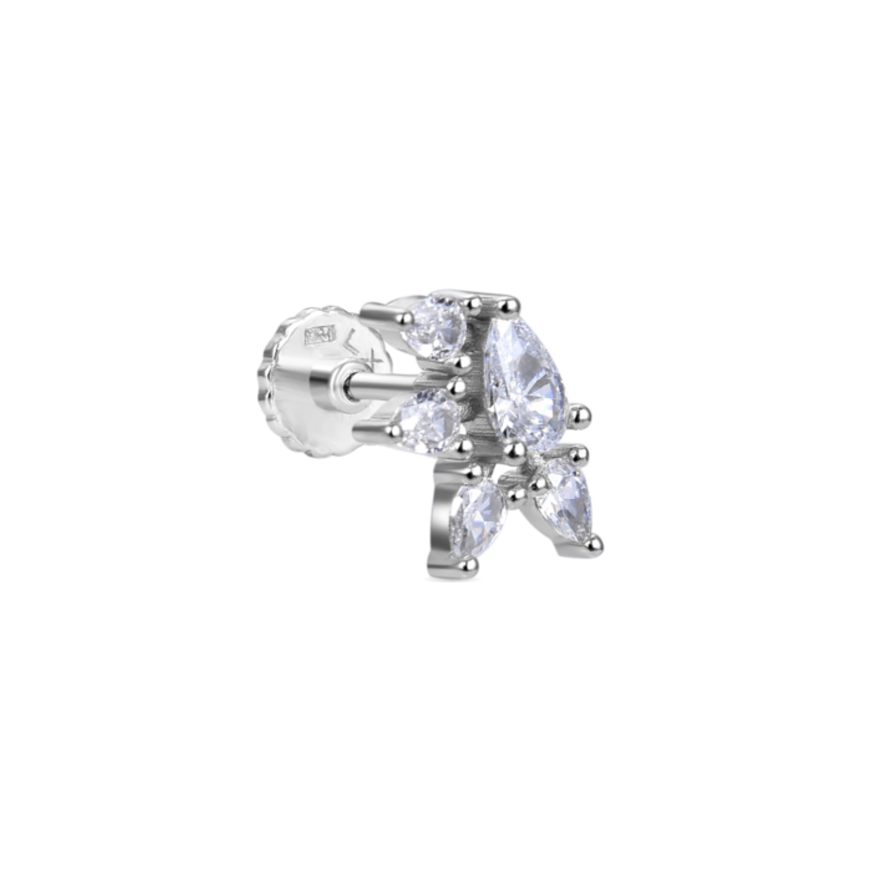 925 Sterling Silver Piercing with Brilliant Zirconia in Rhodium Finish - Sipet