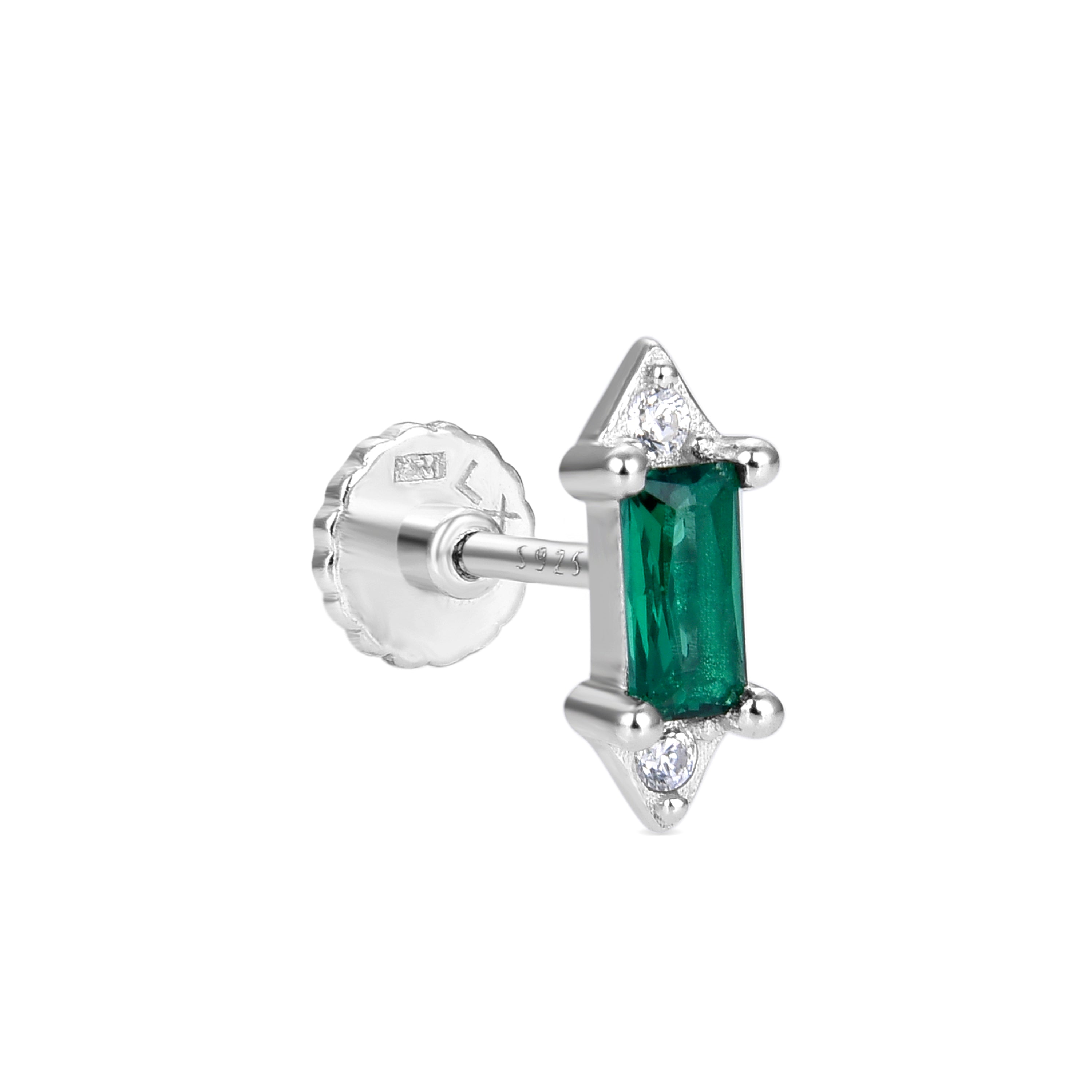 925 Sterling Silver Piercing with Emerald Zirconia in Rhodium Finish - Dierak
