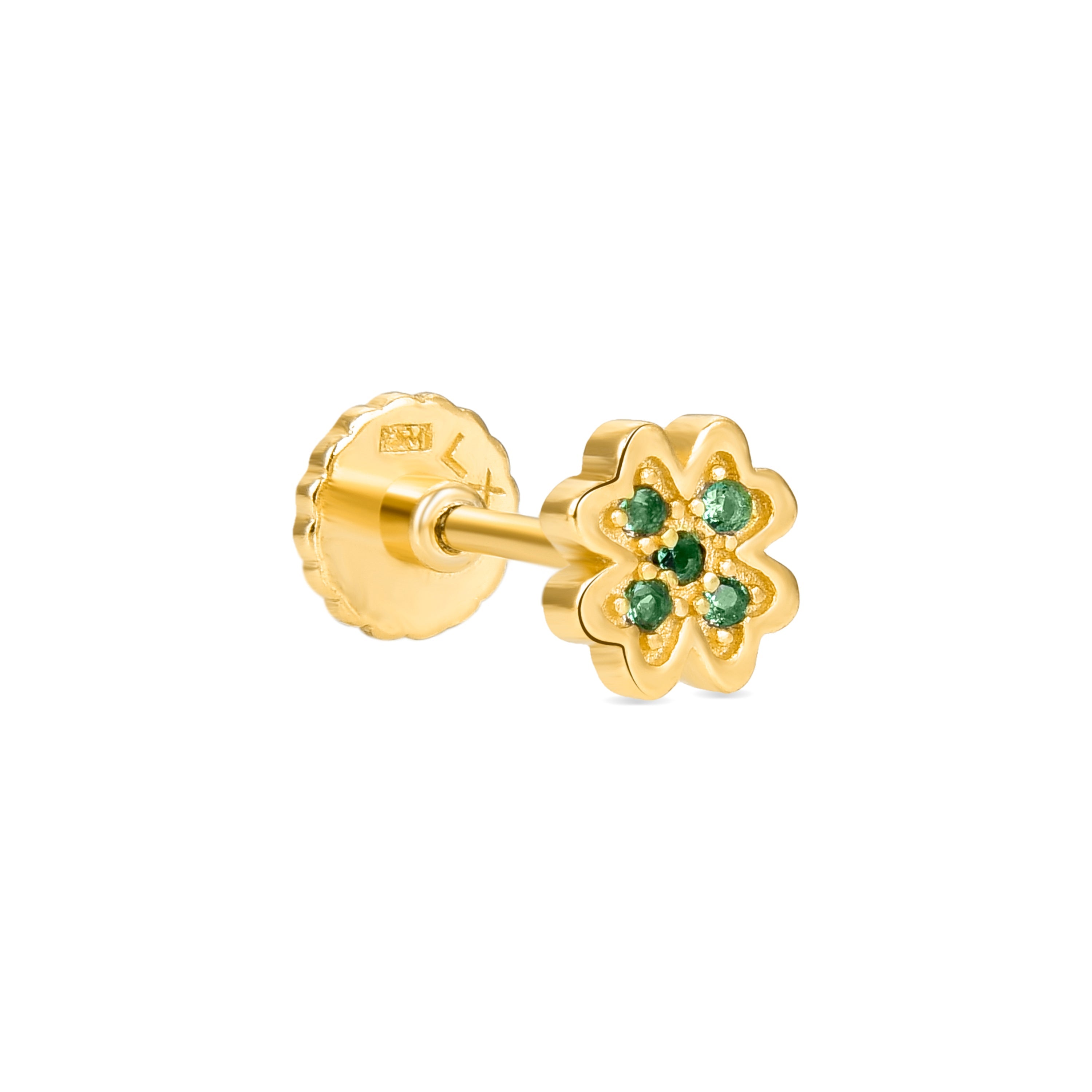 925 Sterling Silver Piercing with Emerald Zirconia finished in 18K yellow gold - Kanay