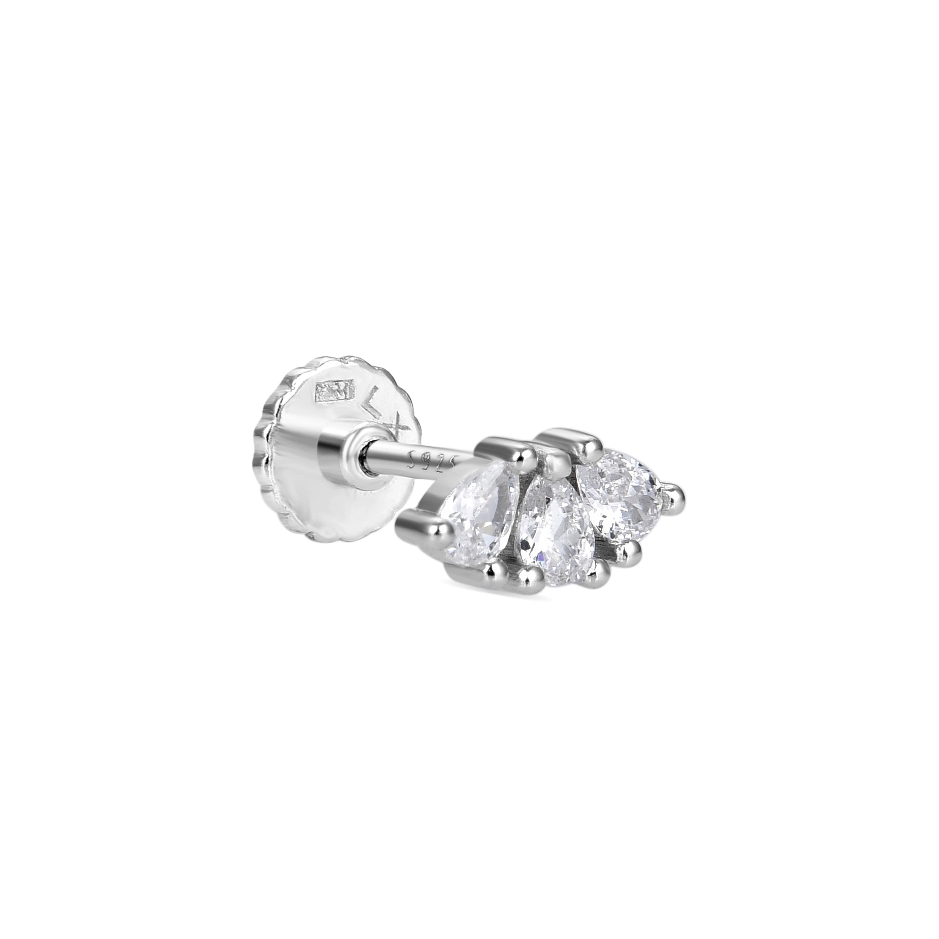 925 Sterling Silver Piercing with Brilliant Zirconia in Rhodium Finish - Orkha