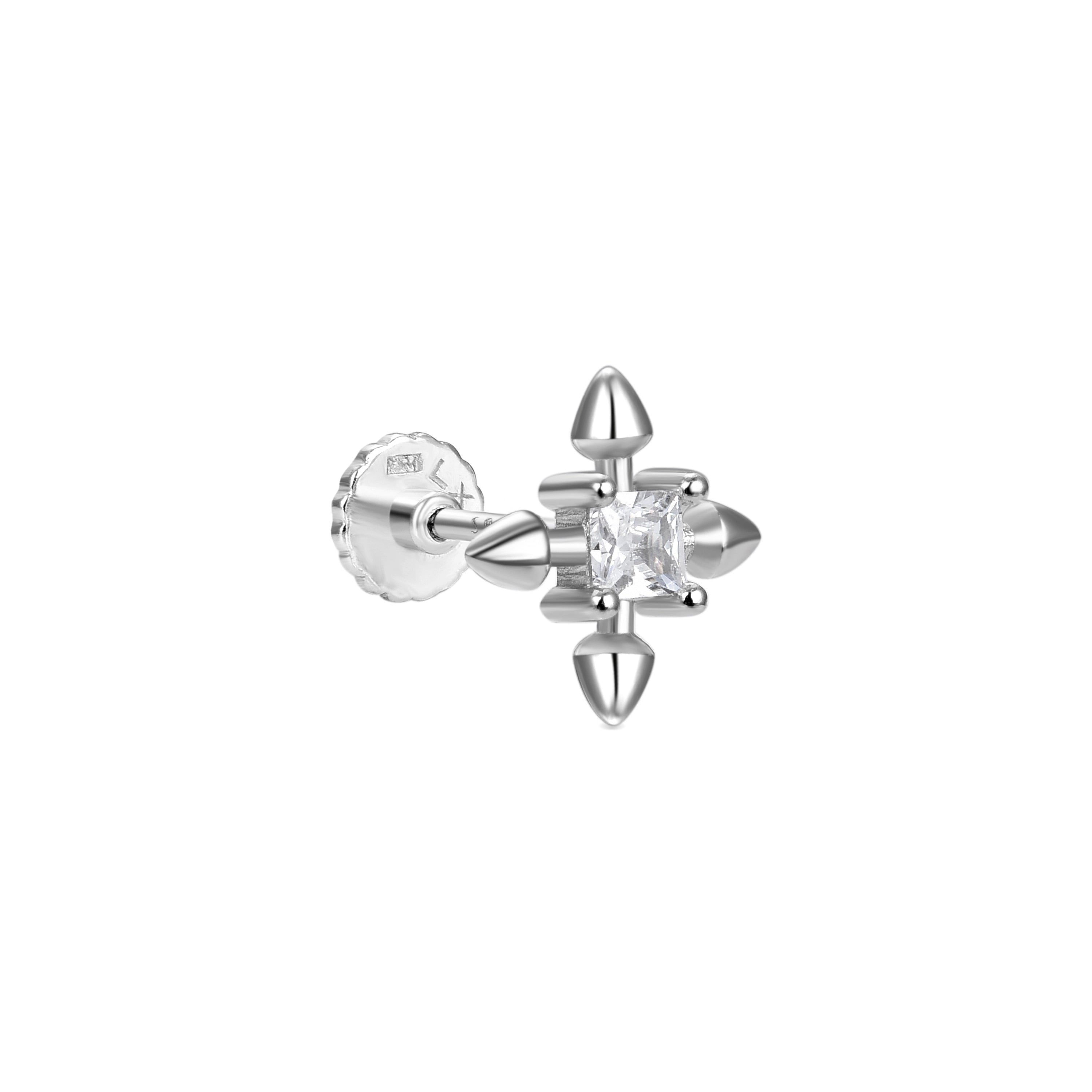 925 Sterling Silver Piercing with Brilliant Zirconia in Rhodium Finish - Elrak