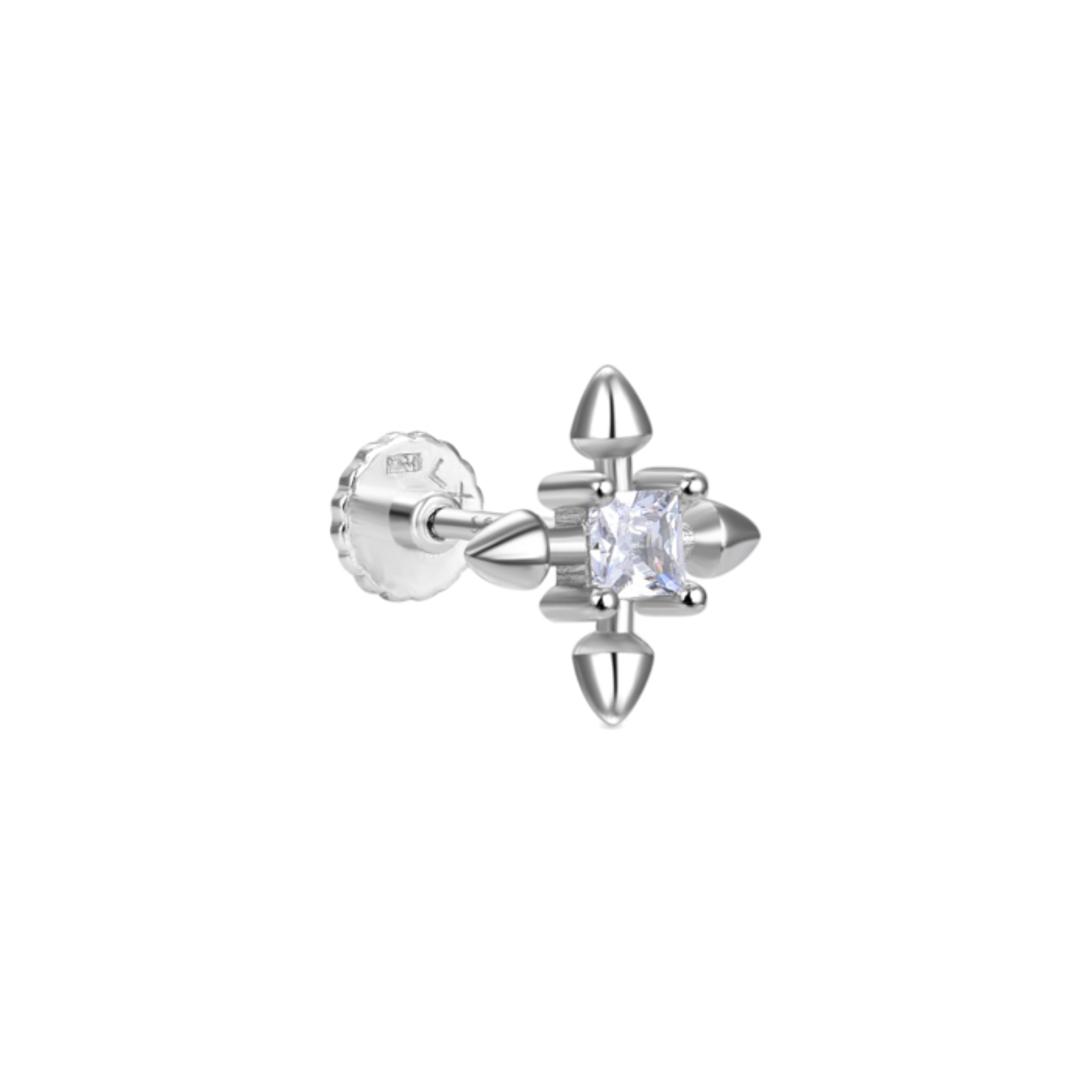 925 Sterling Silver Piercing with Brilliant Zirconia in Rhodium Finish - Elrak