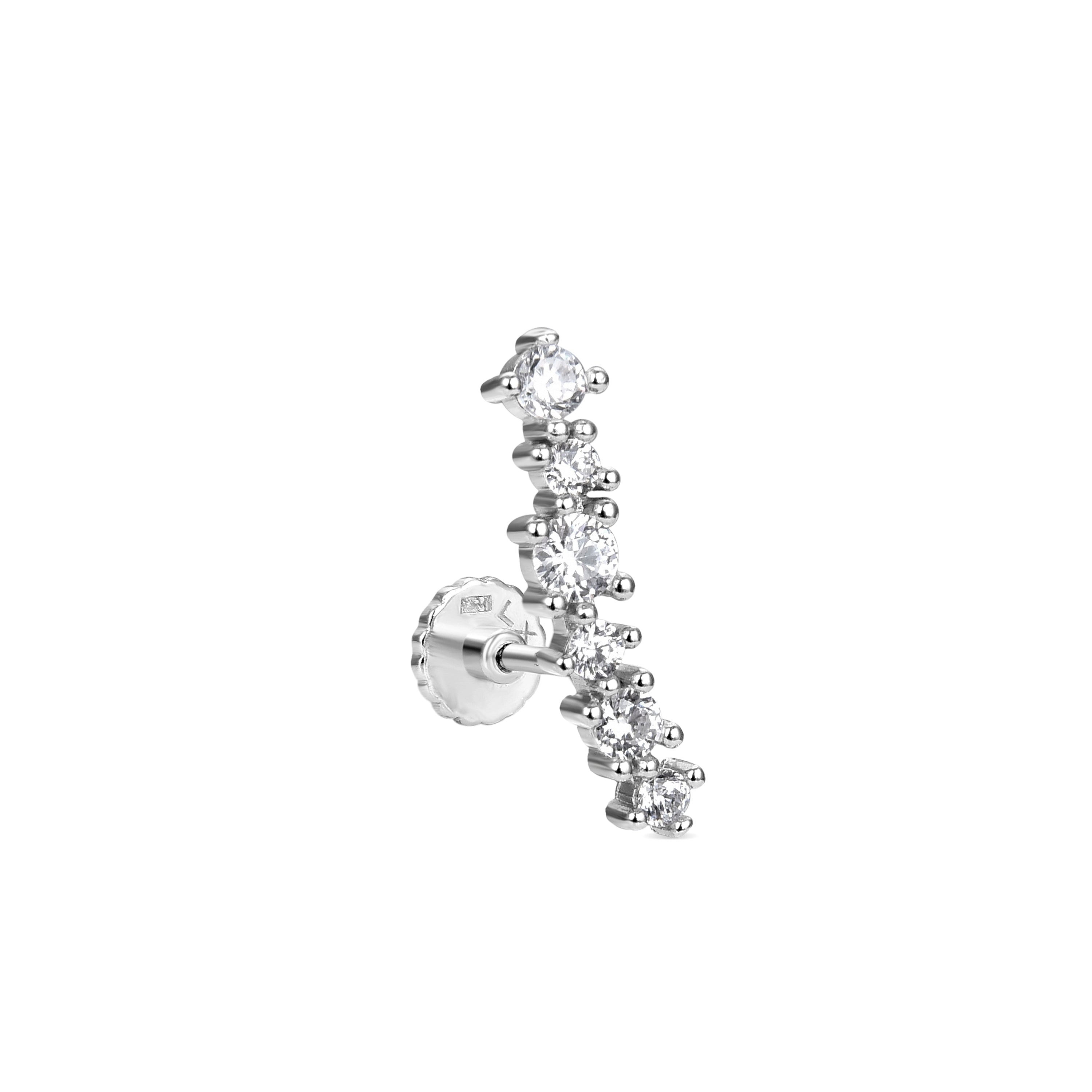 925 Sterling Silver Piercing with Brilliant Zirconia in Rhodium Finish - Duvi