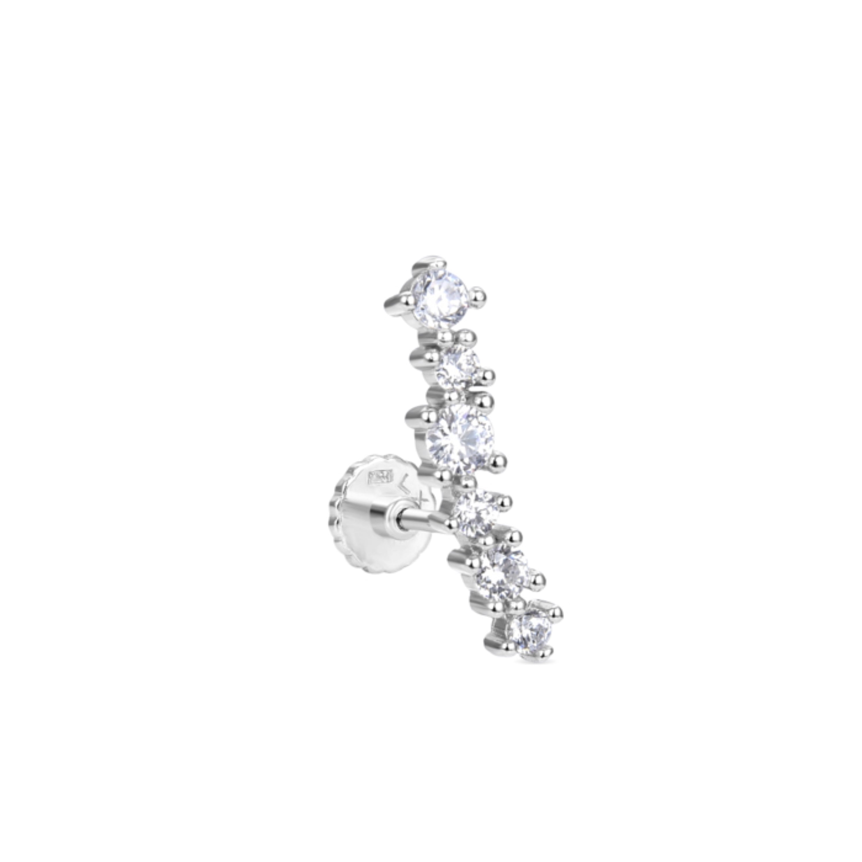 925 Sterling Silver Piercing with Brilliant Zirconia in Rhodium Finish - Duvi