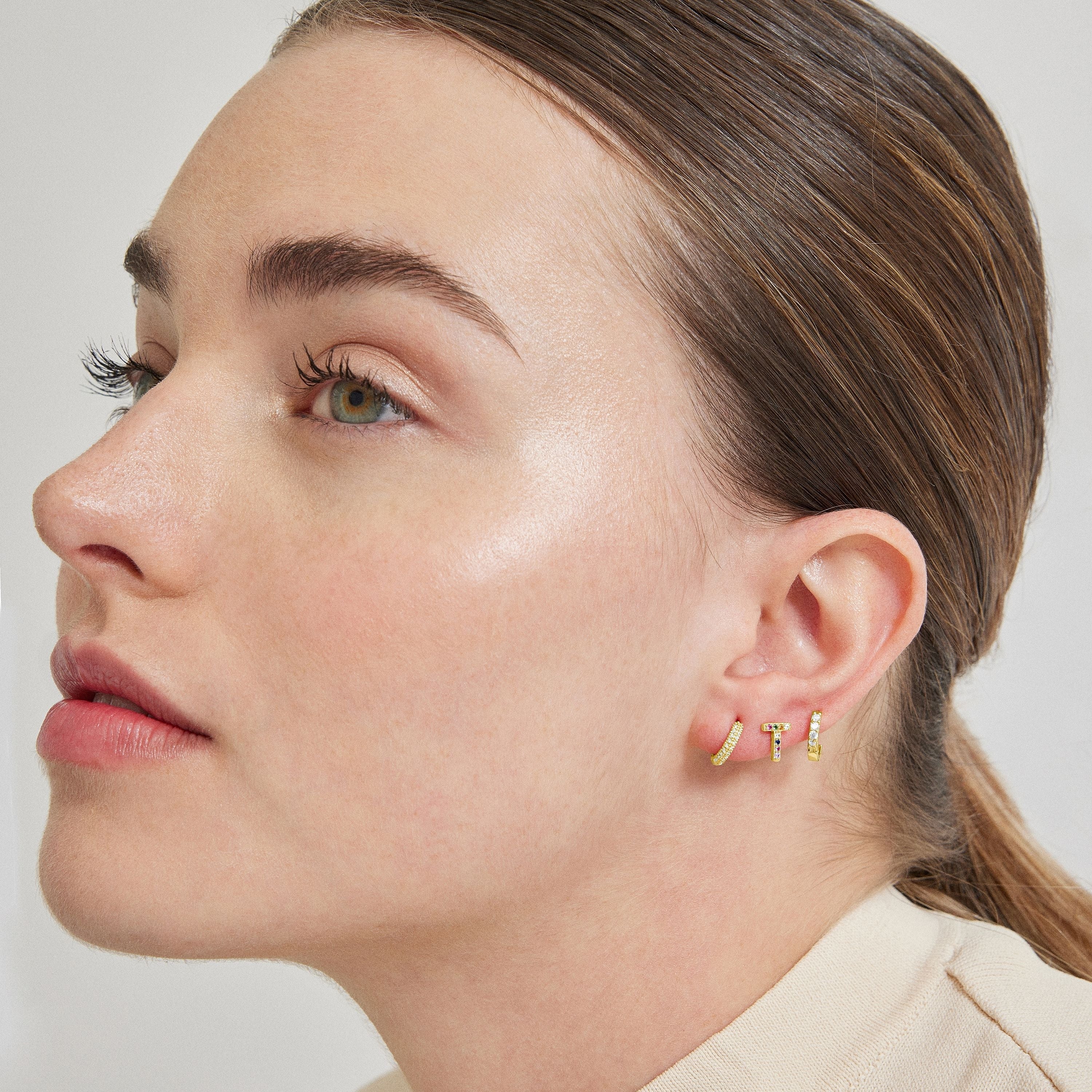 925 Sterling Silver Piercing with Brilliant Zirconia finished in 18K Yellow Gold - Zulyt