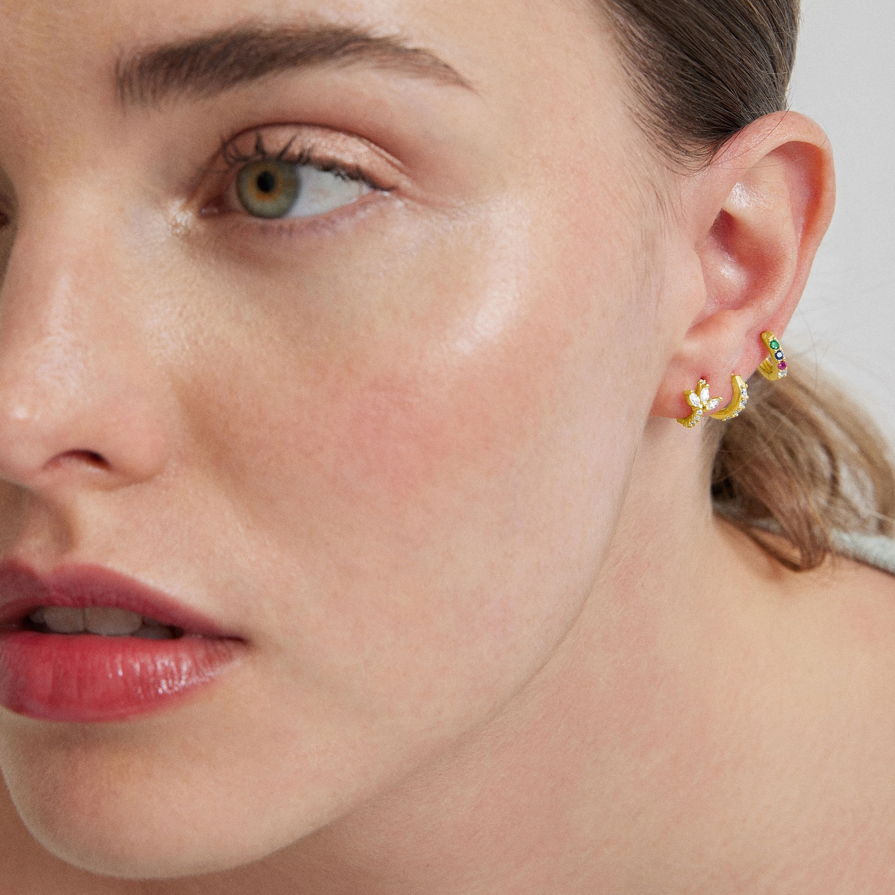925 Sterling Silver Piercing with Brilliant Zirconia finished in 18K yellow gold - Netwi