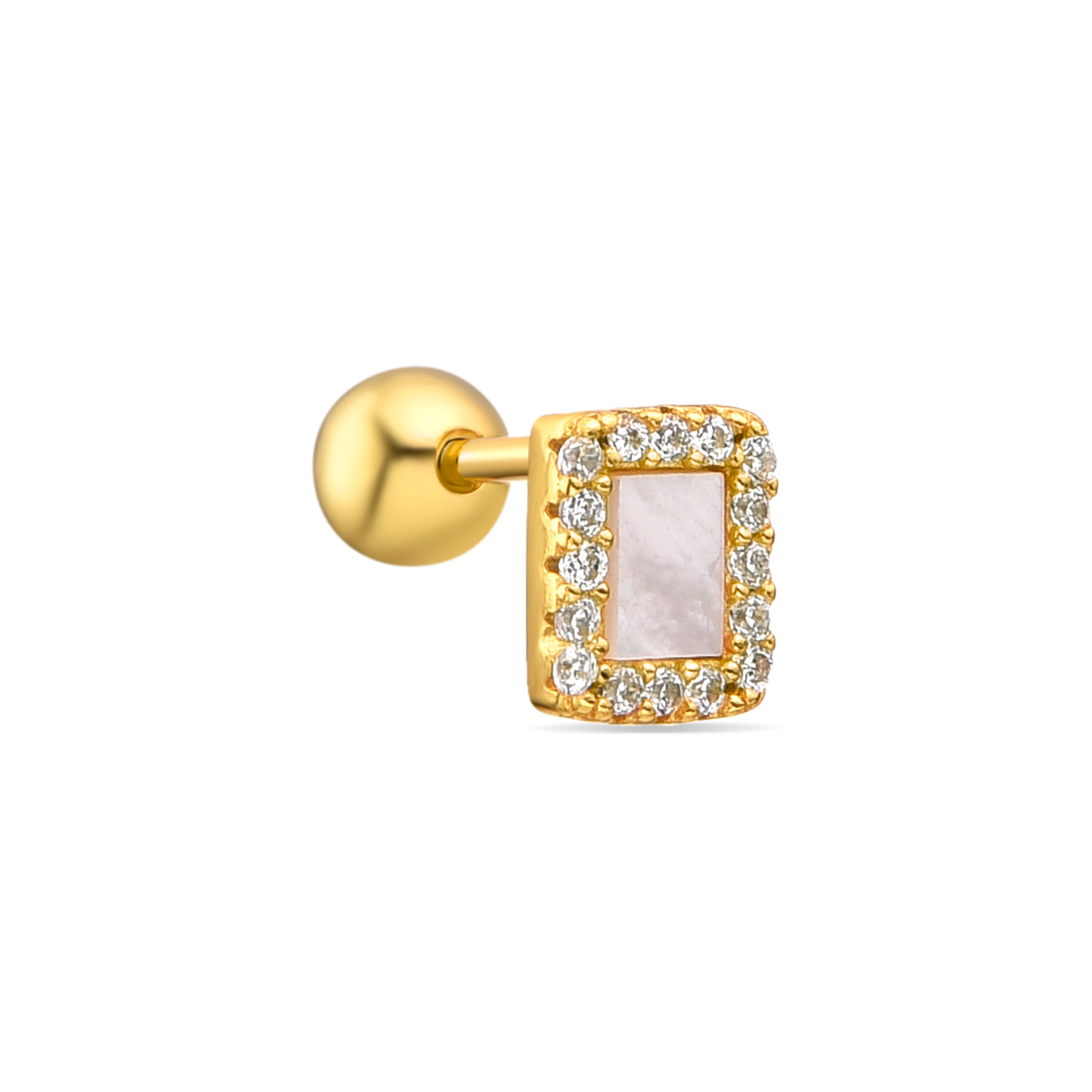 925 Sterling Silver and White Mother of Pearl Piercing with 18k Gold Finish - Xino