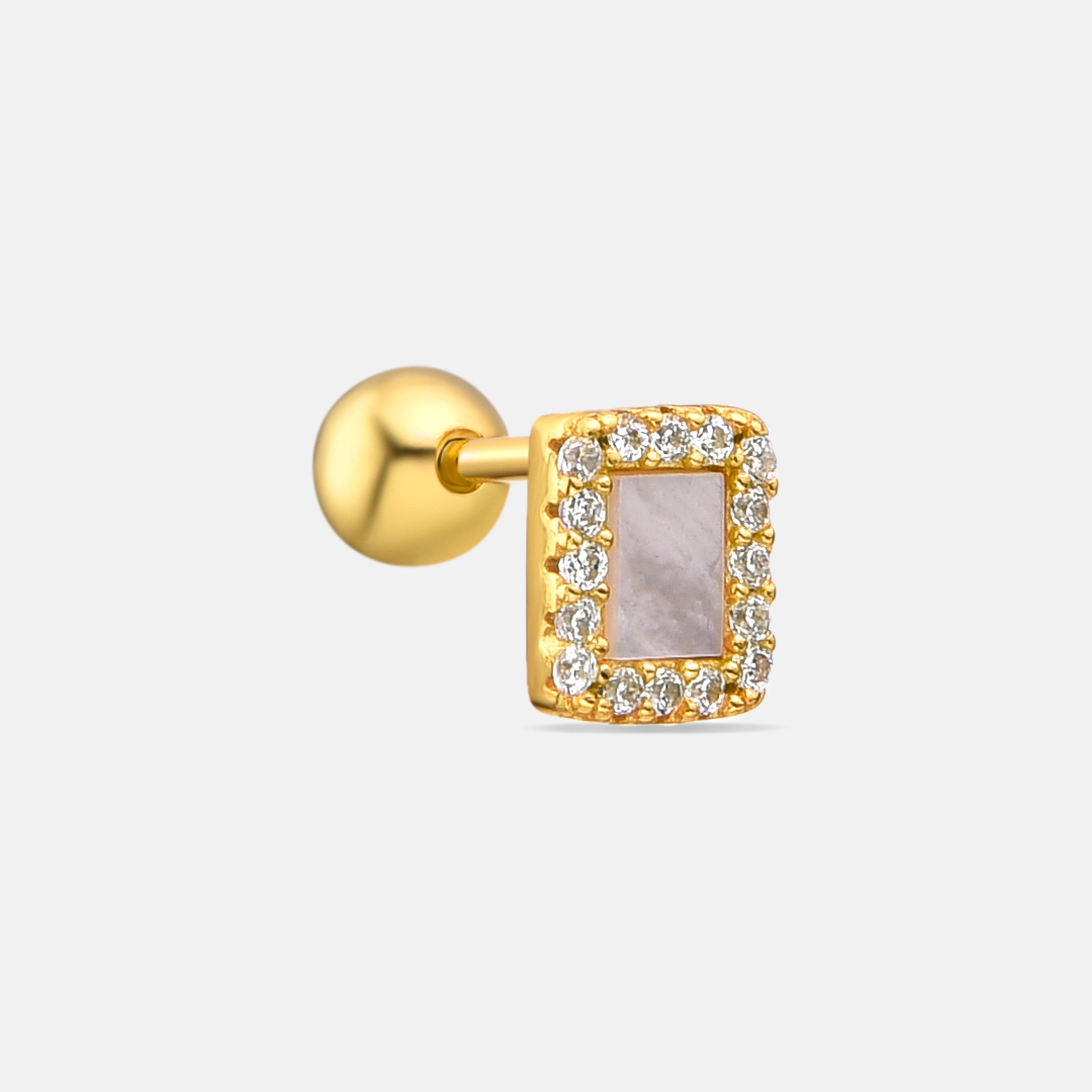925 Sterling Silver and White Mother of Pearl Piercing with 18k Gold Finish - Xino