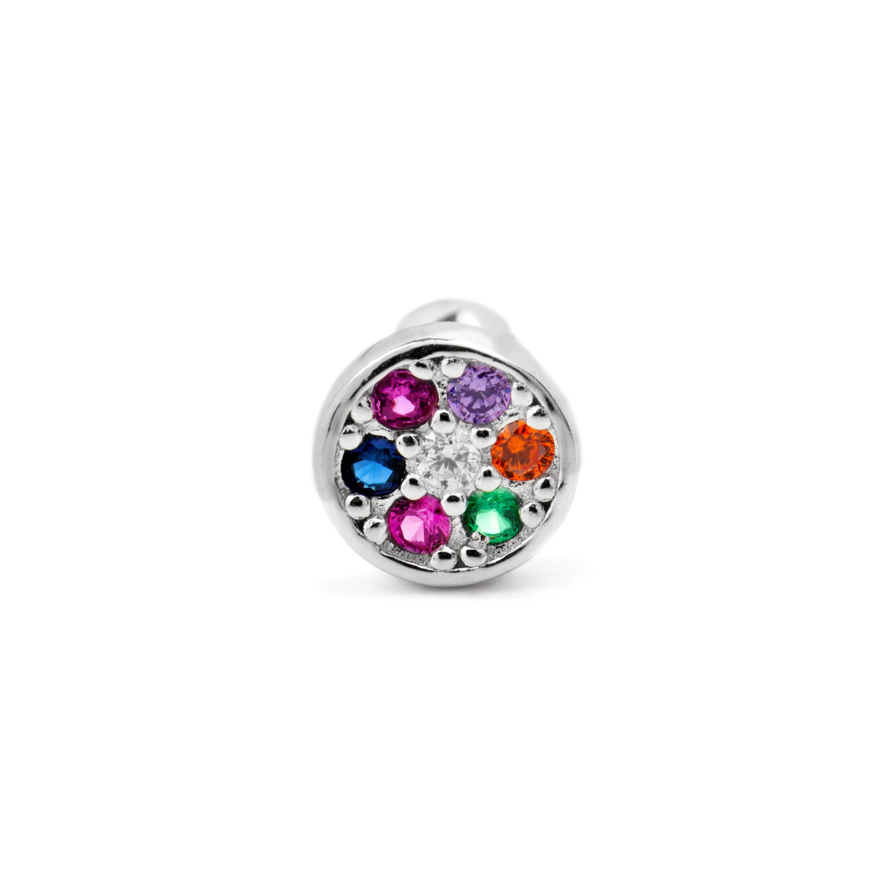 925 Sterling Silver and Multicolor Zirconia Piercing with Rhodium Finish - Black