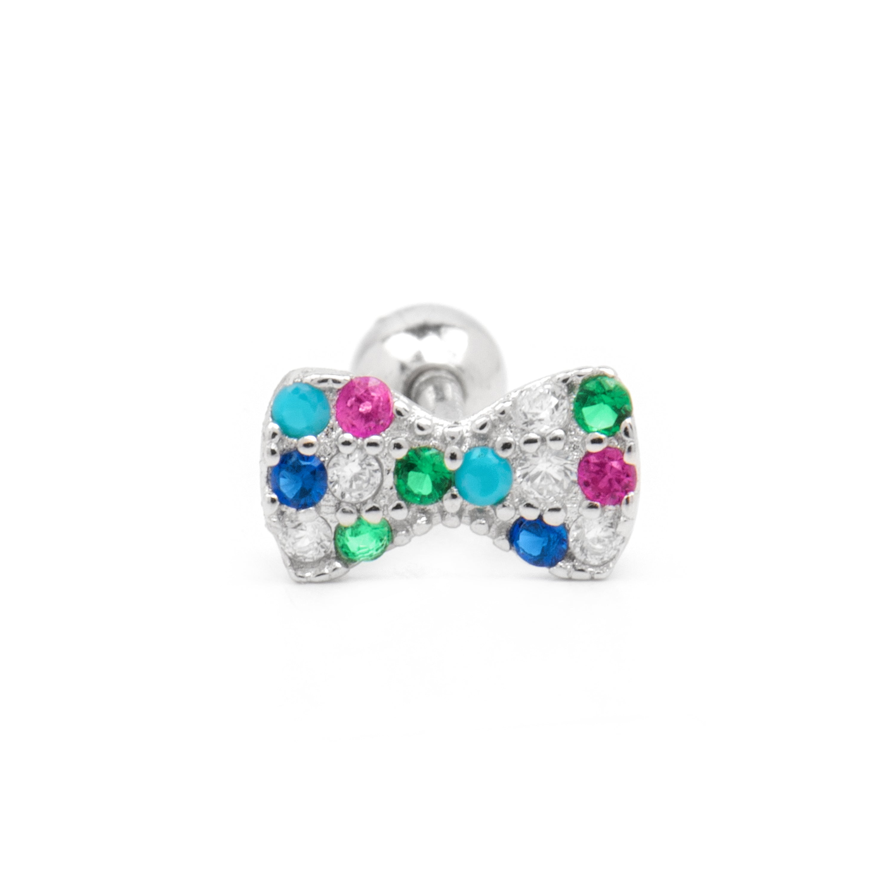 925 Sterling Silver and Multicolor Zirconia Piercing with Rhodium Finish - Nariel