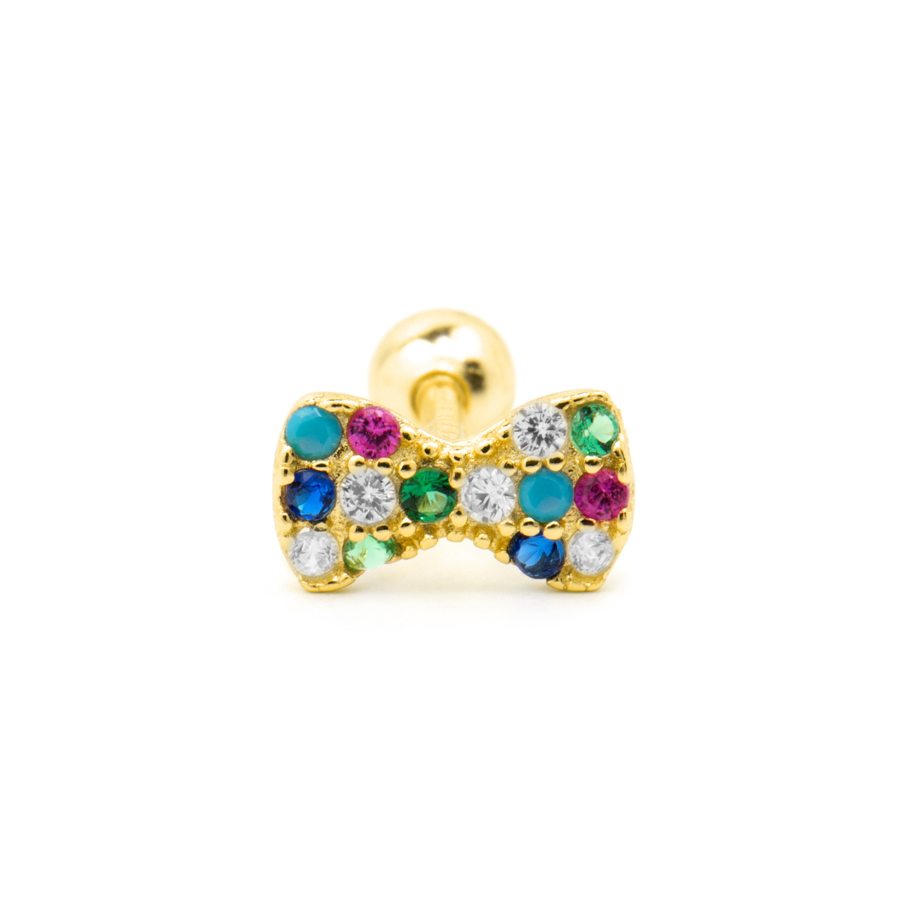 925 Sterling Silver and Multicolor Zirconia Piercing, 18k Yellow Gold Finish - Nariel