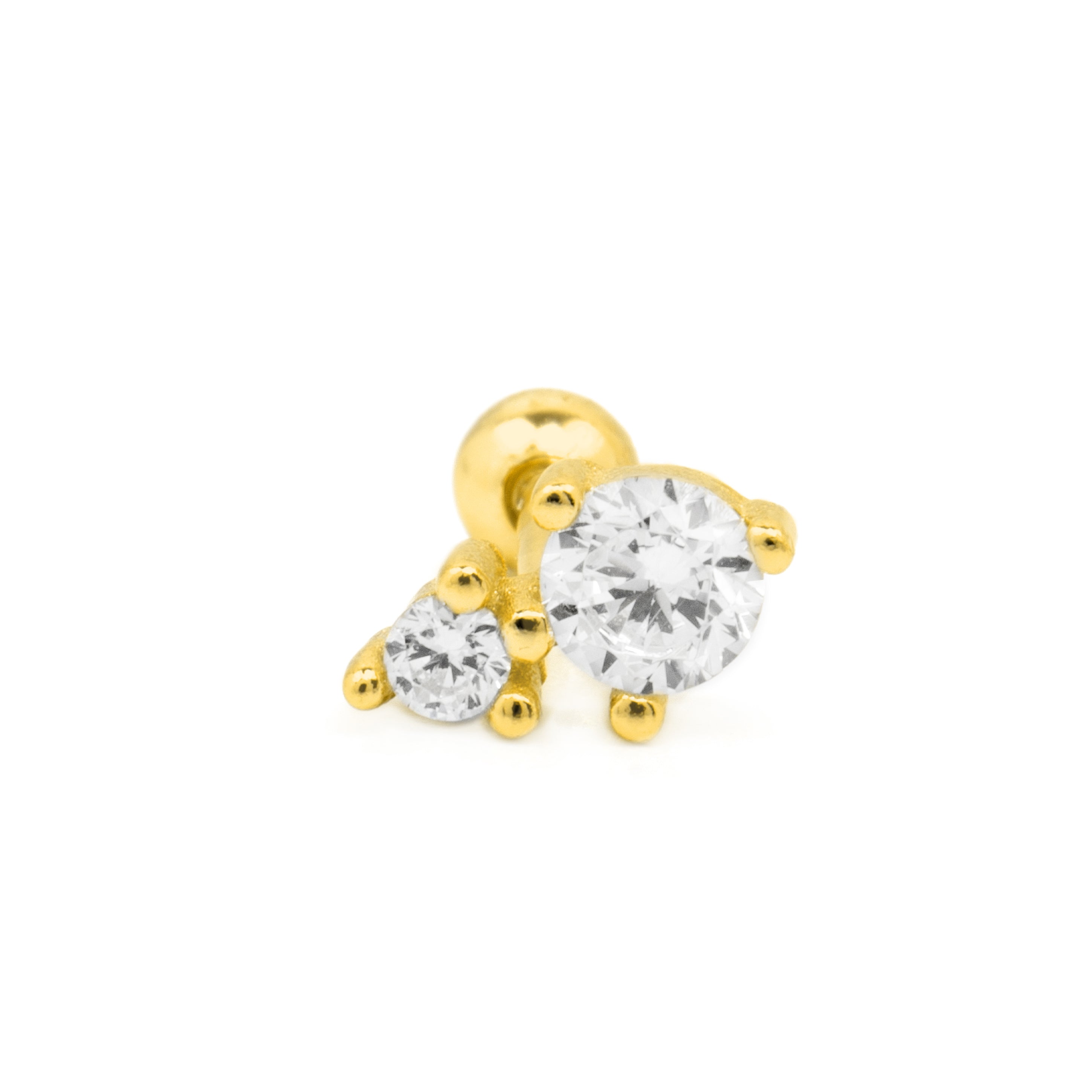 925 Sterling Silver and Brilliant Zirconia Piercing, 18k Yellow Gold Finish - Odwa