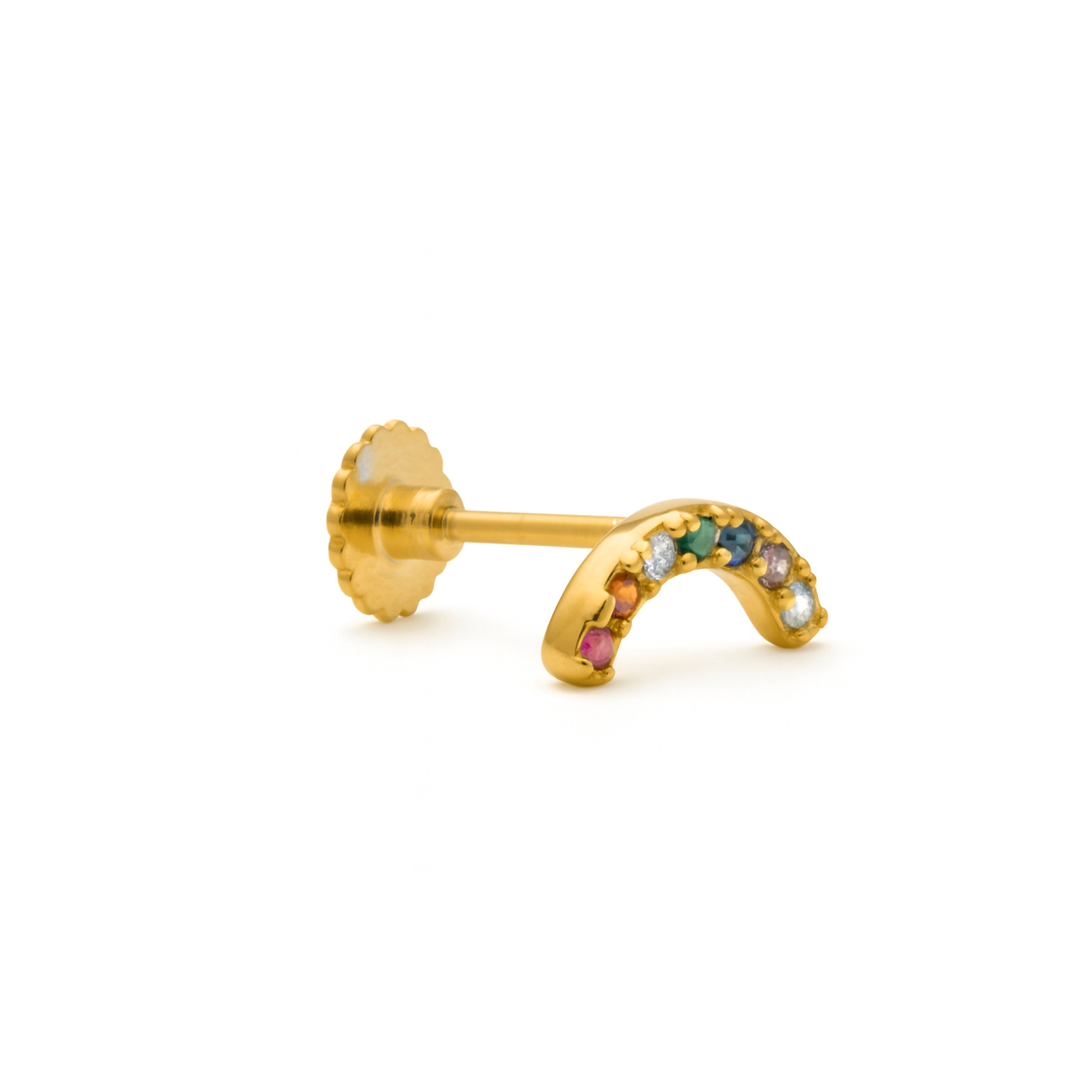 925 Sterling Silver Multicolor Zircon Piercing with 18k Yellow Gold Finish - Bora