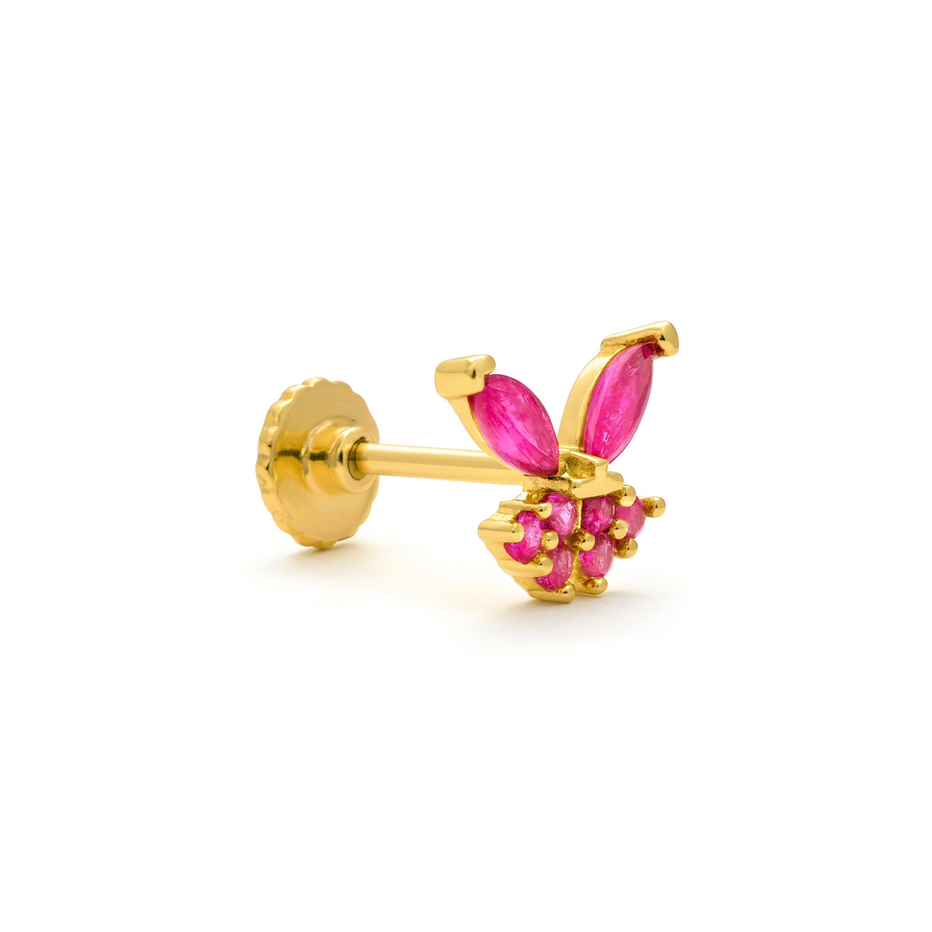 925 Sterling Silver Ruby Zirconia Piercing with 18k Yellow Gold Finish - Helni
