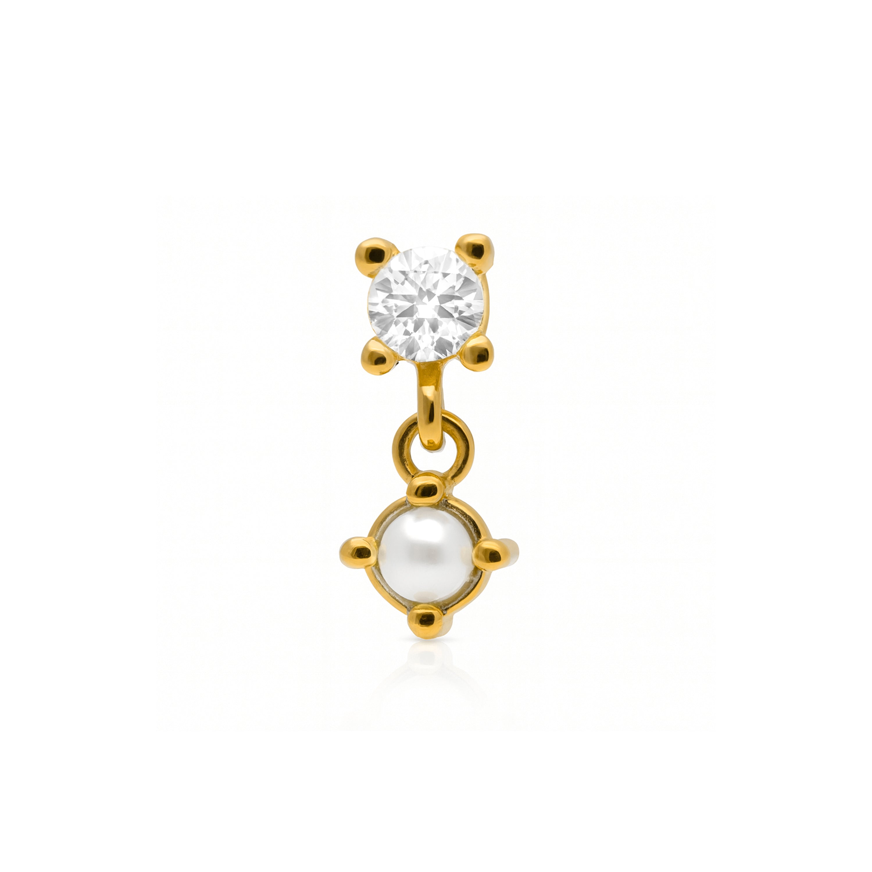 925 Sterling Silver and White Pearl Piercing, 18k Yellow Gold Finish - Issoi