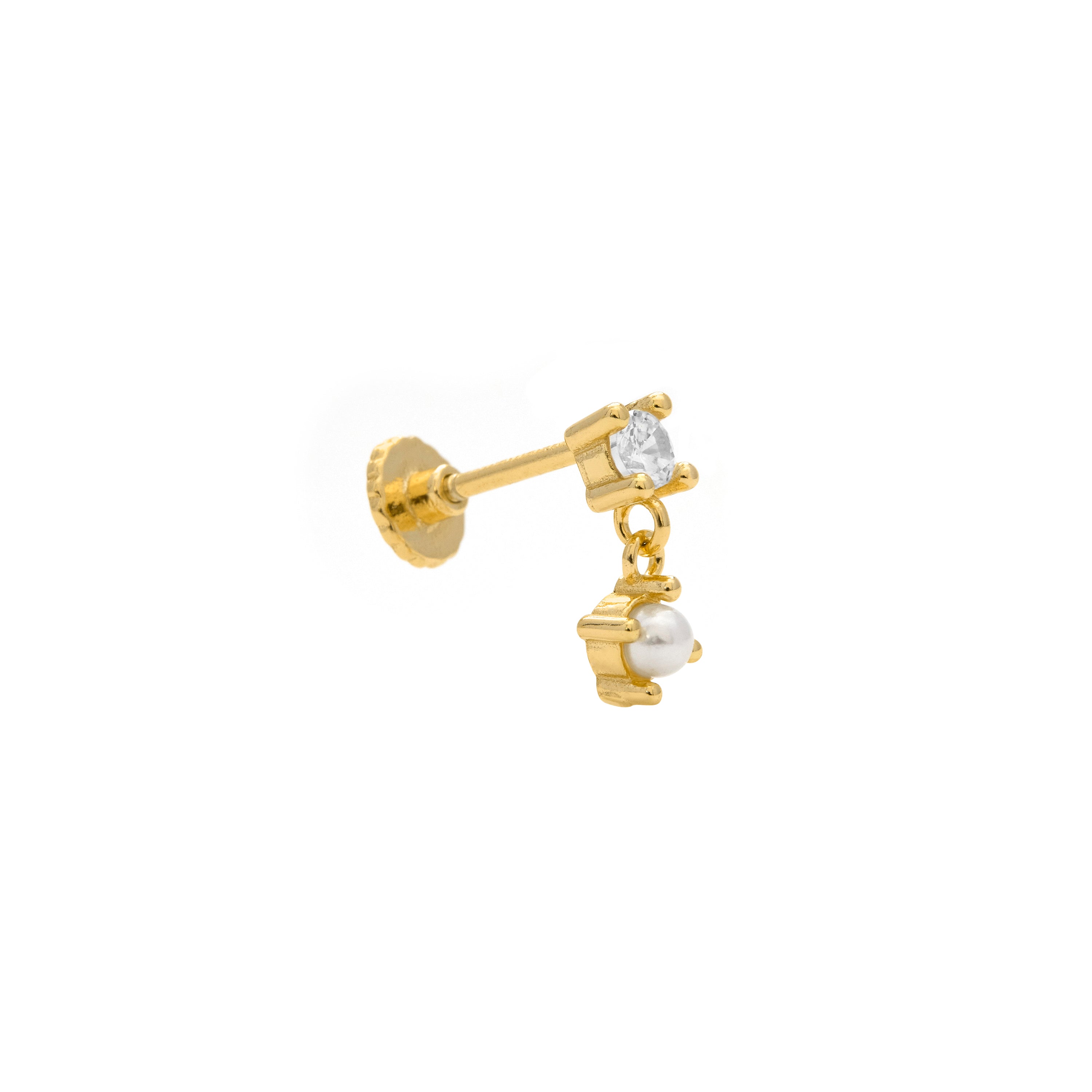 925 Sterling Silver and White Pearl Piercing, 18k Yellow Gold Finish - Issoi