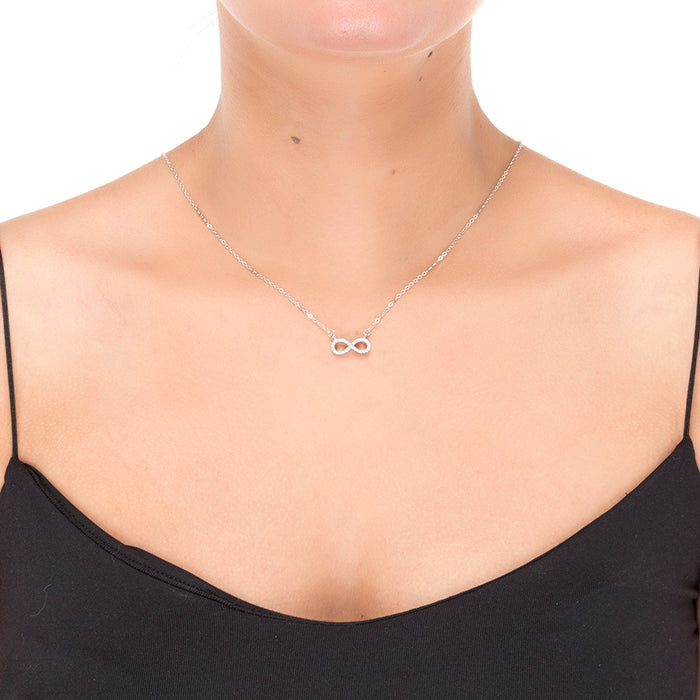 925 Sterling Silver Necklace with Brilliant Zirconia, Rhodium Finish - Munthir