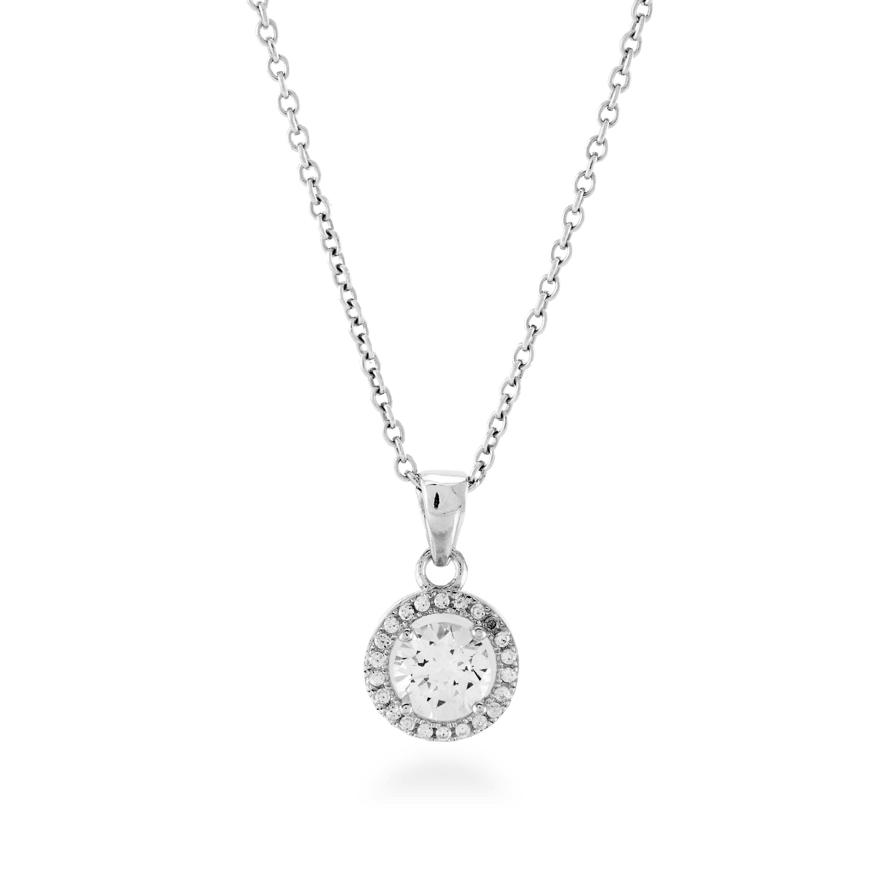 925 Sterling Silver Necklace with Brilliant Zirconia, Rhodium Finish - Gem of Legend