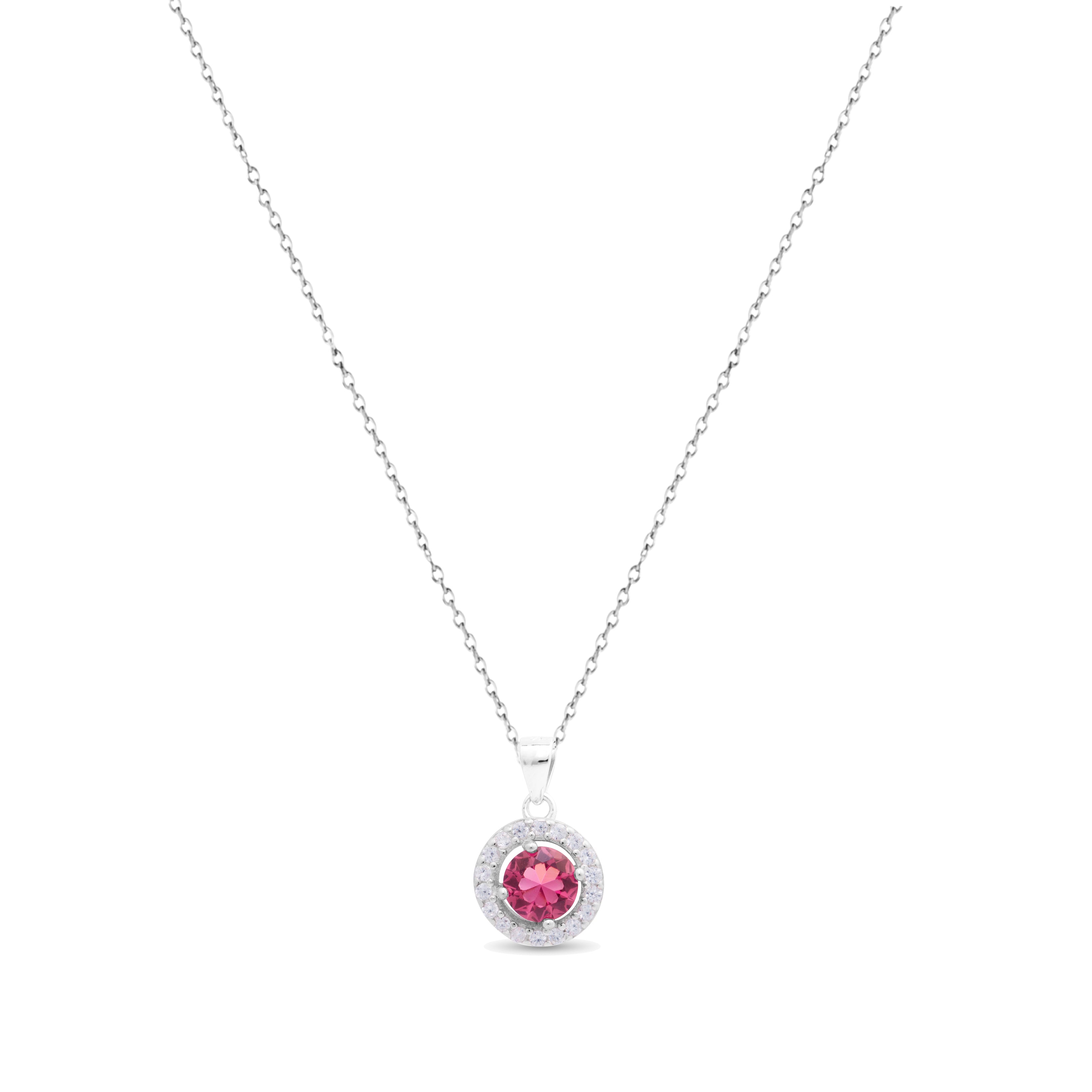 925 Sterling Silver Necklace with Ruby Zirconia and Rhodium Finish - Gem of Legend