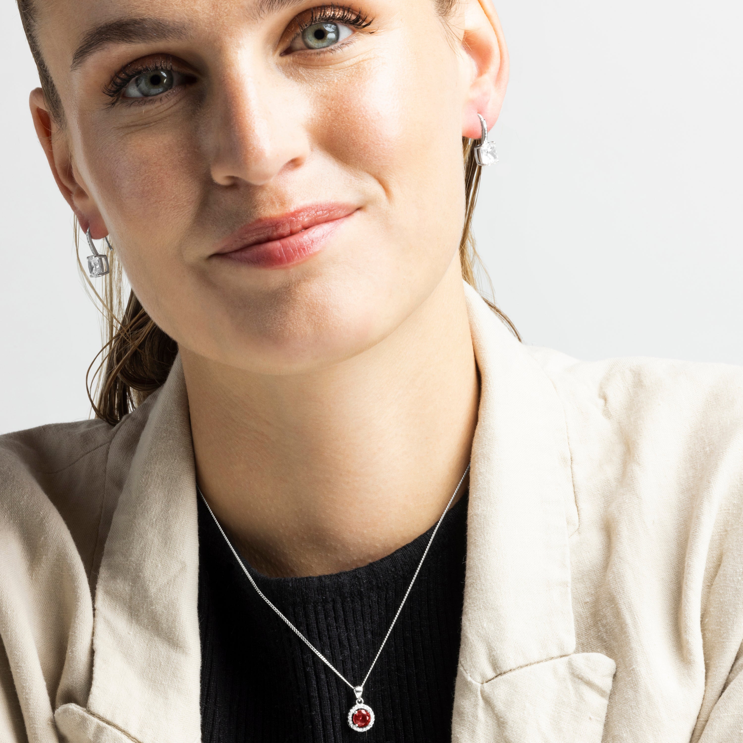 925 Sterling Silver Necklace with Ruby Zirconia and Rhodium Finish - Gem of Legend