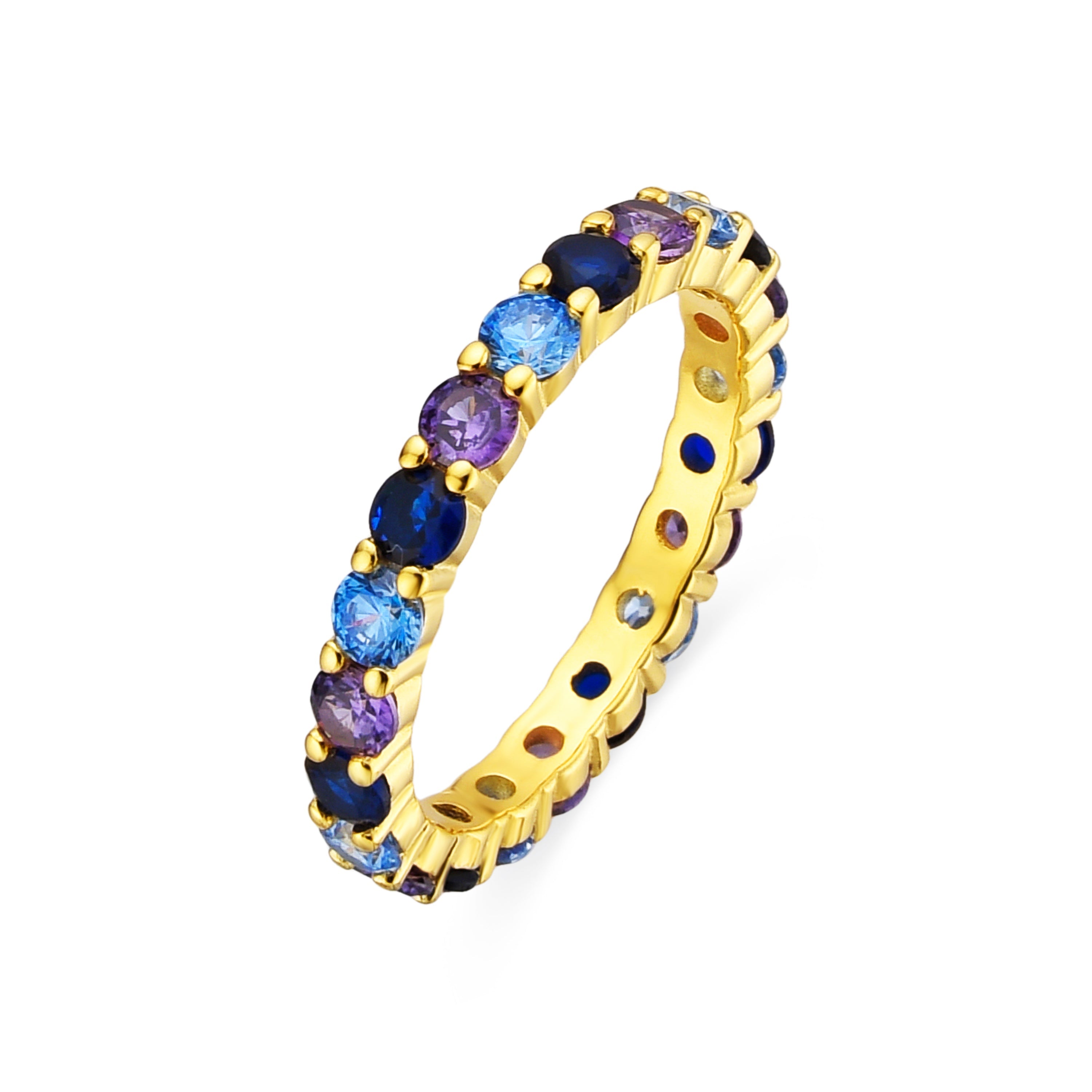 925 Sterling Silver and Multicolor Zirconia Ring with 18k Gold Finish - Luyas